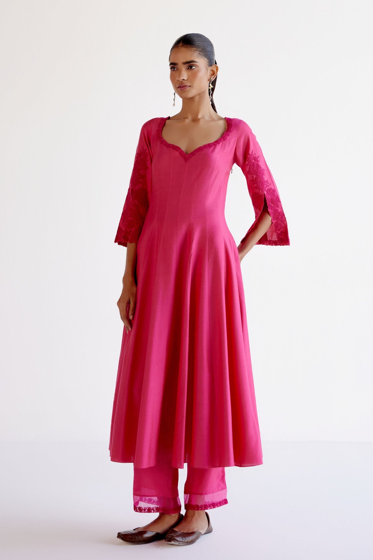 Embroidery Fuchsia Pink Anarkali Set
