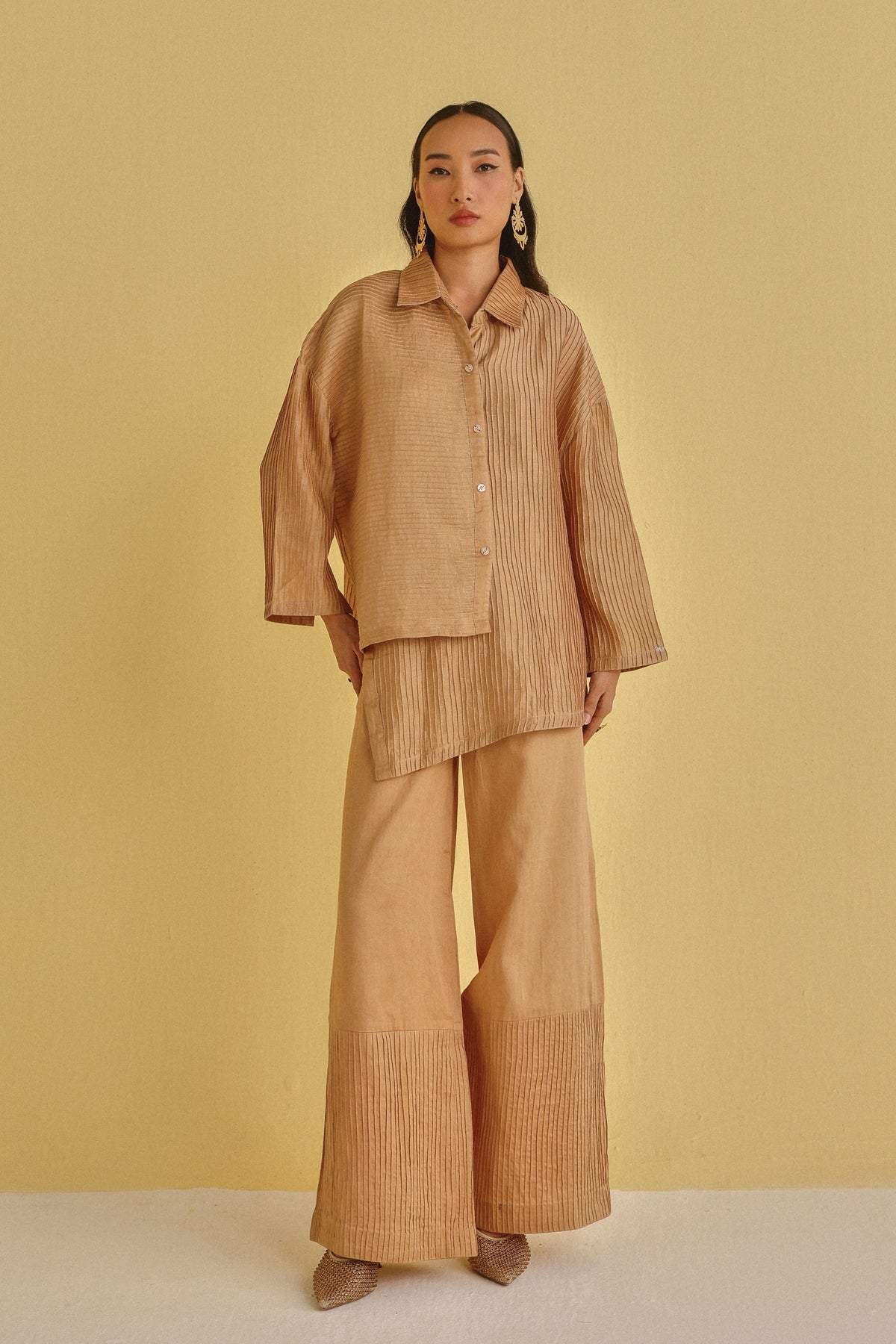Pintuck Honey Gold Palazzos