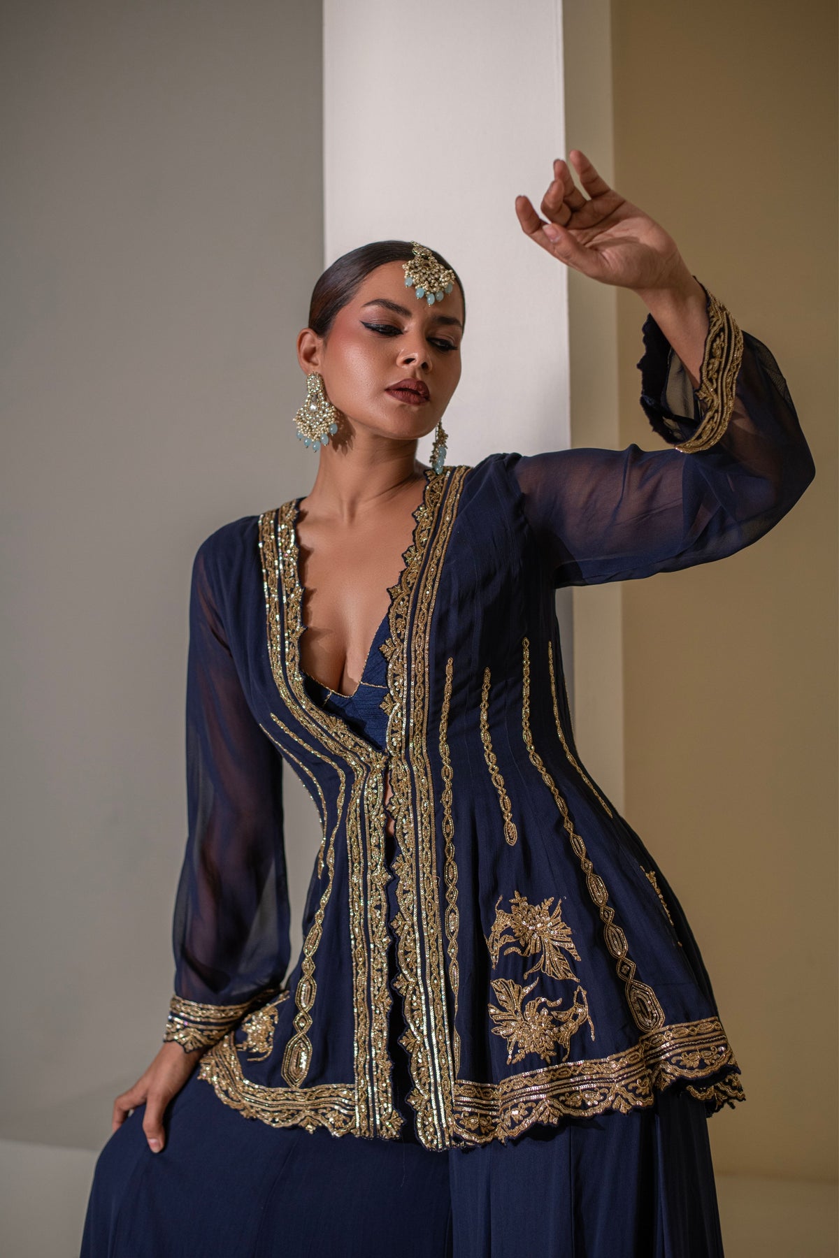 Blue Embellished Kalidar  Jacket Set