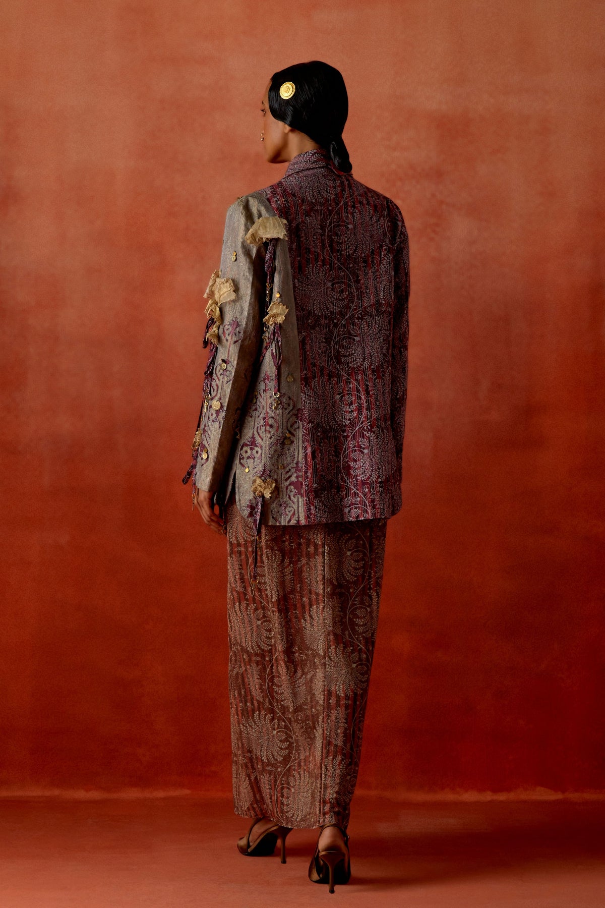 Wine Draped Skirt Set