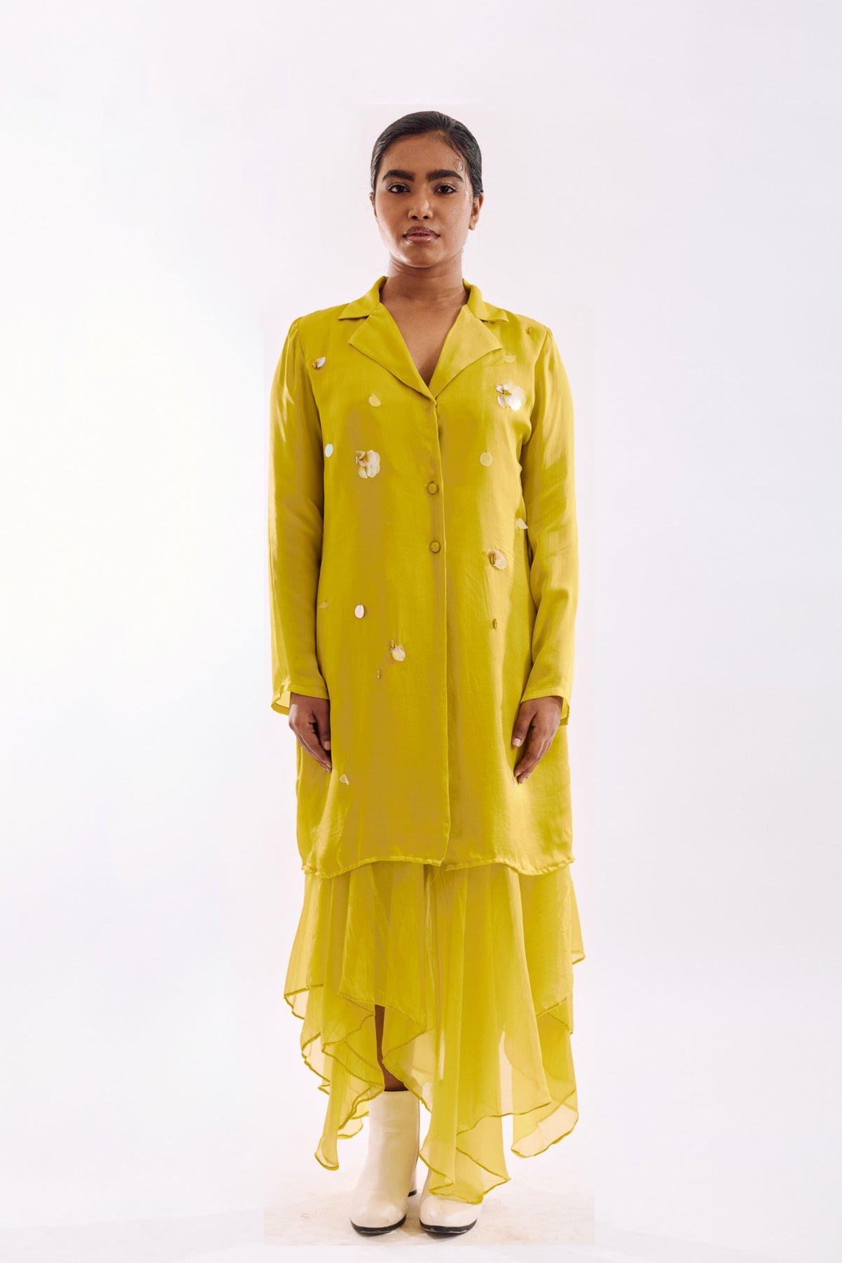 Lime Drapped Sequin Dress