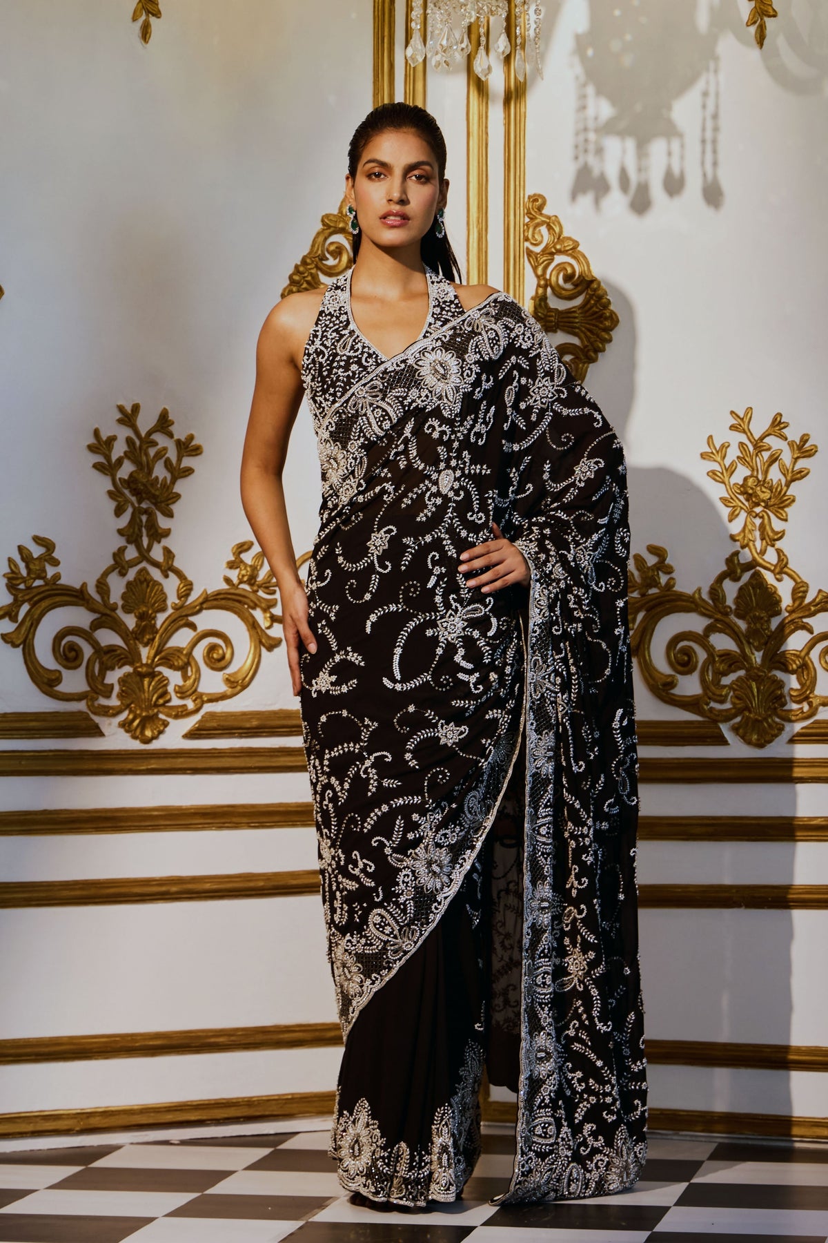 Midnight Jaal Saree Set