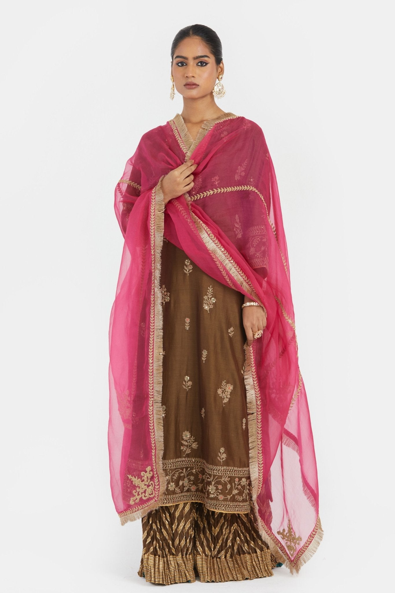 Chanderi Olive Sharara Set - Kora - Elahe