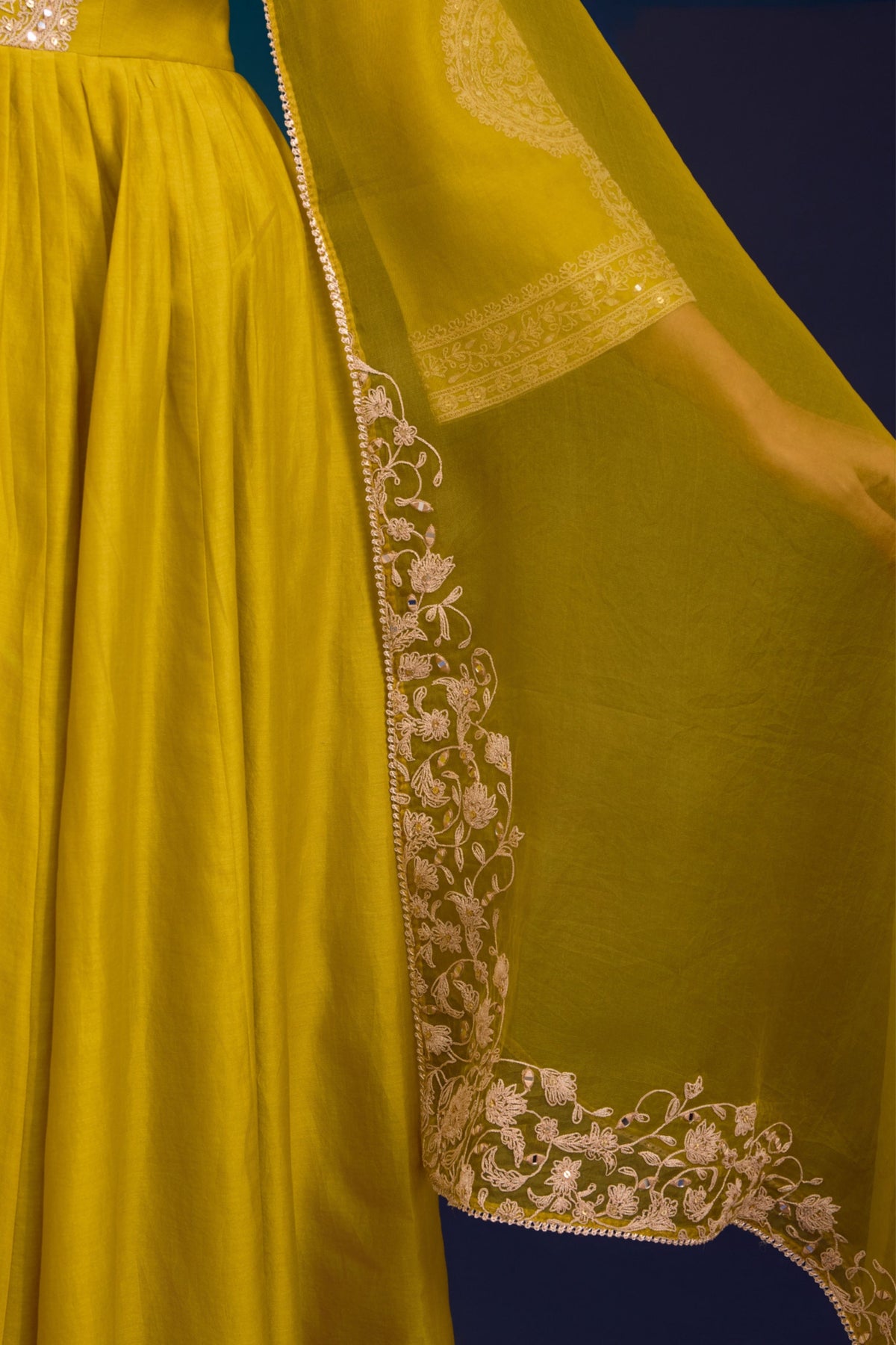 Mustard Silk Embroidered Anarkali Set