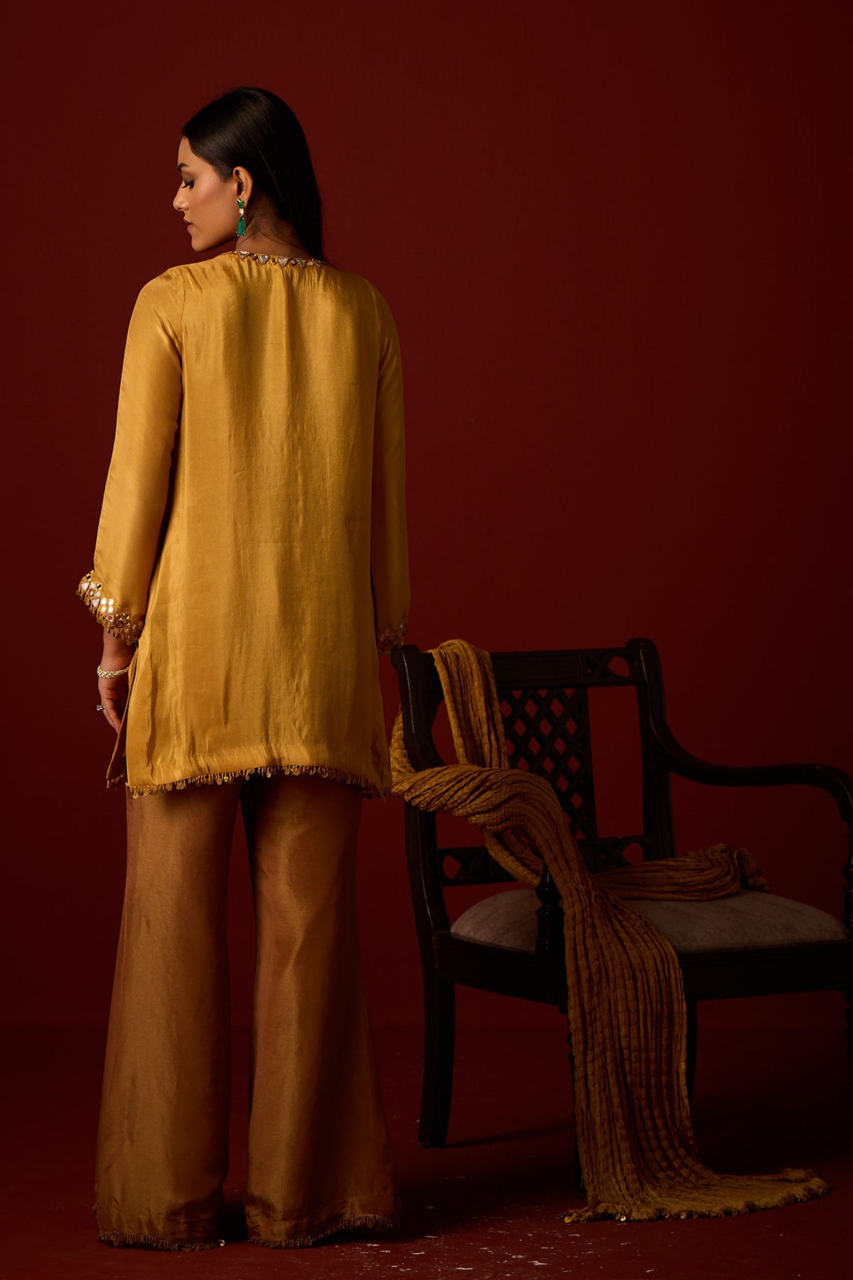 Golden Yellow Mirror Work Kurta