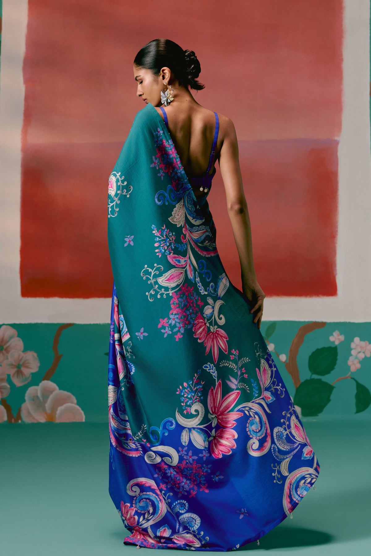 Teal and Blue Paisley Saree