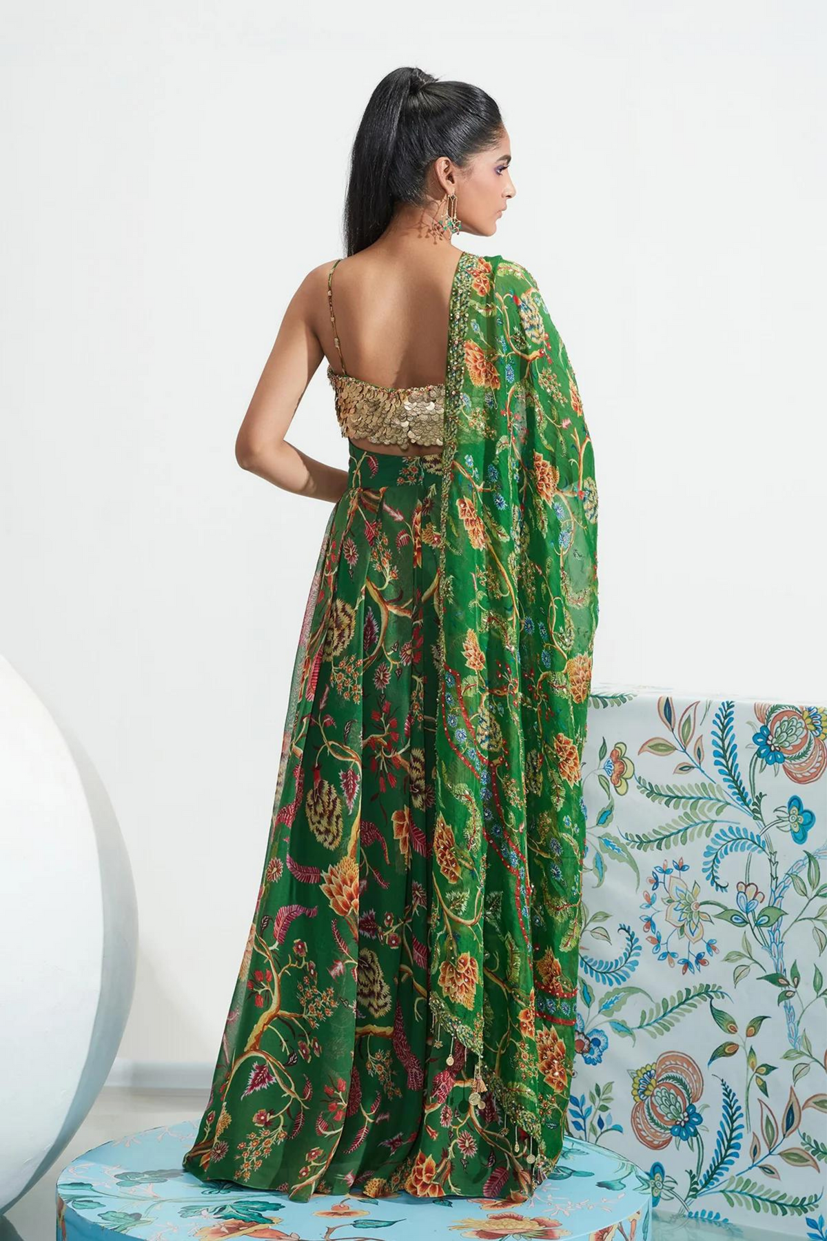 Sahar Green Embroidered Pant Set