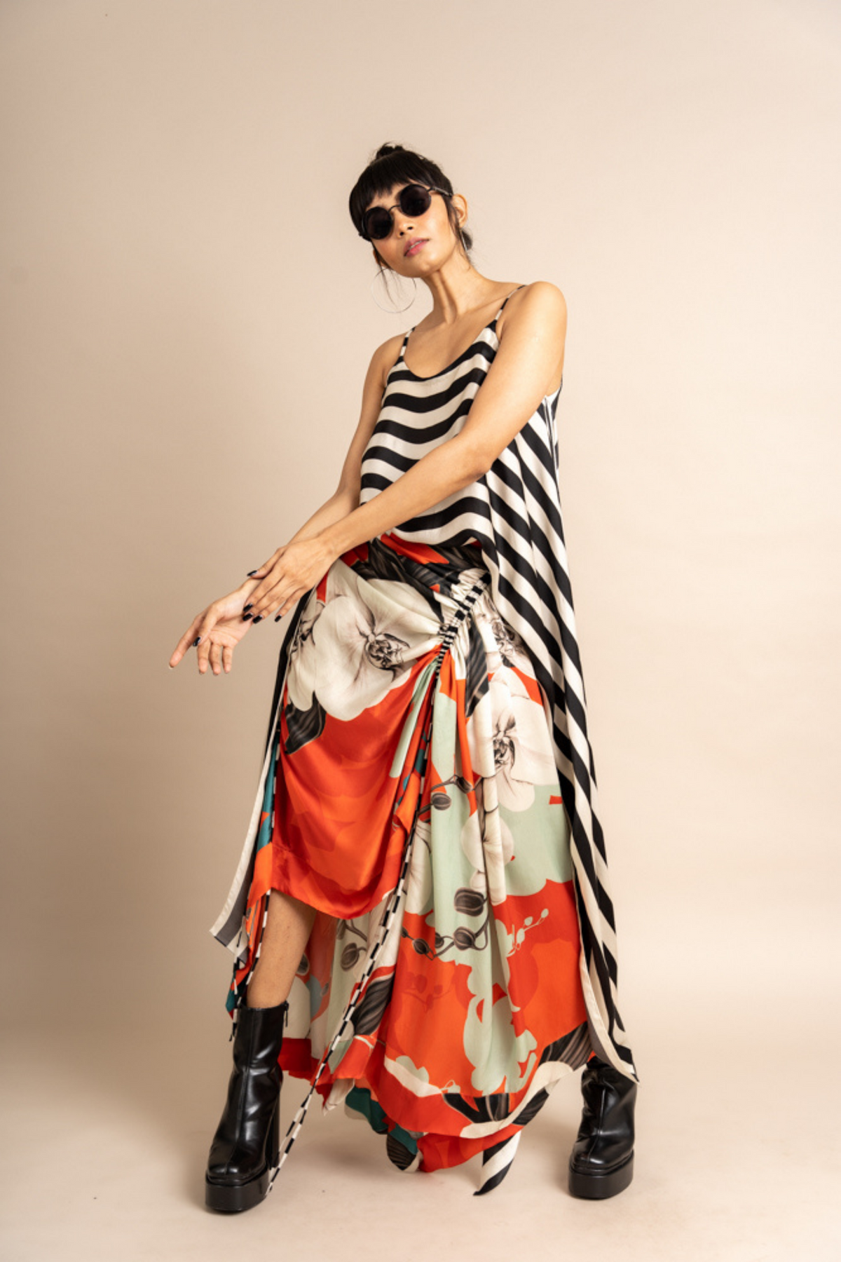 Tangerine Print Top  With Skirt