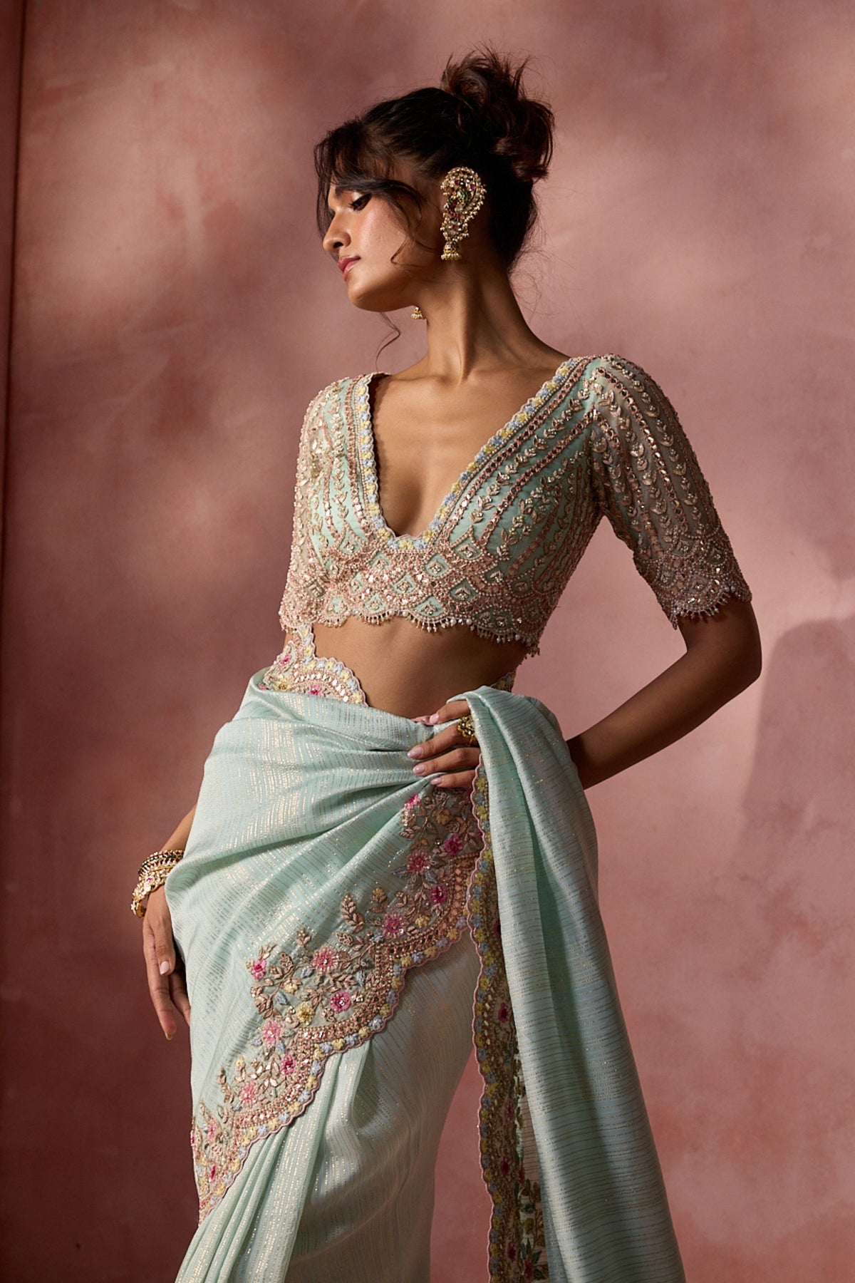 Aqua Georgette Saree Set