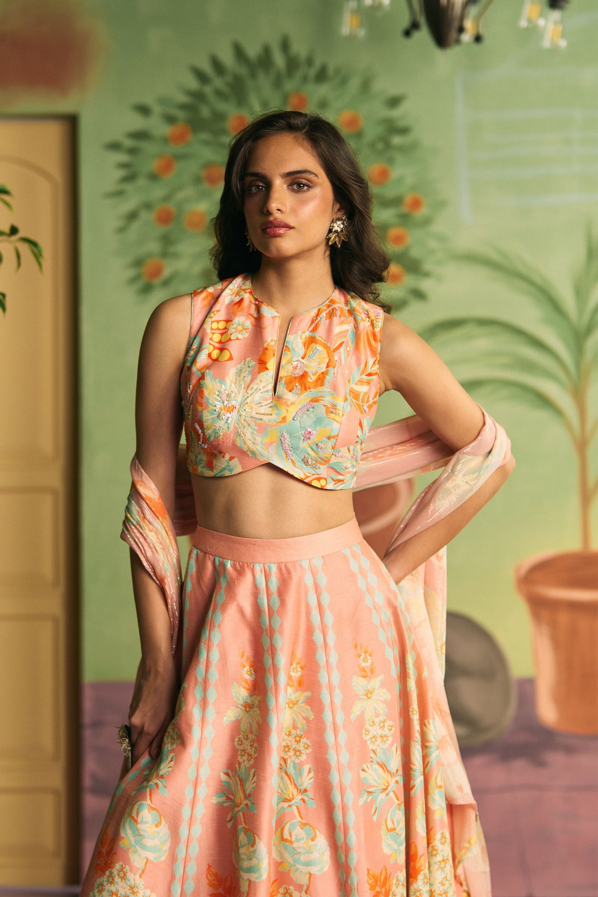 Peach Bloom Lehenga Set