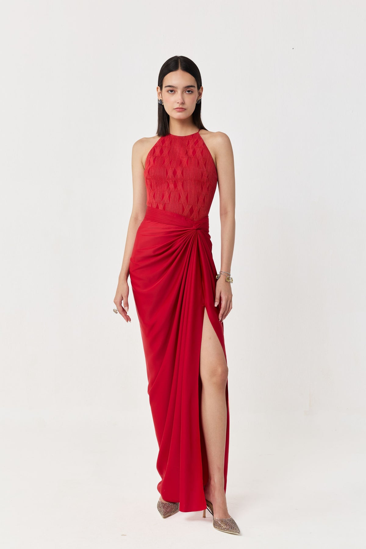 Entwined Red Corded Skirt Set