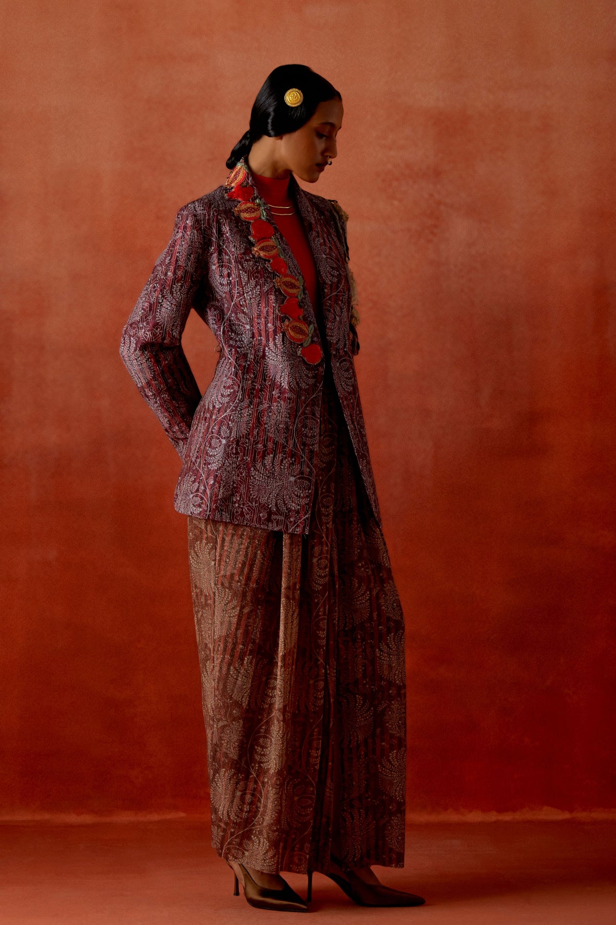 Wine Draped Skirt Set