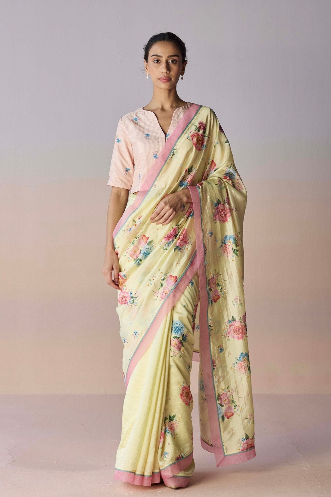 Kindred Petals Yellow Saree - Surmaye - Elahe