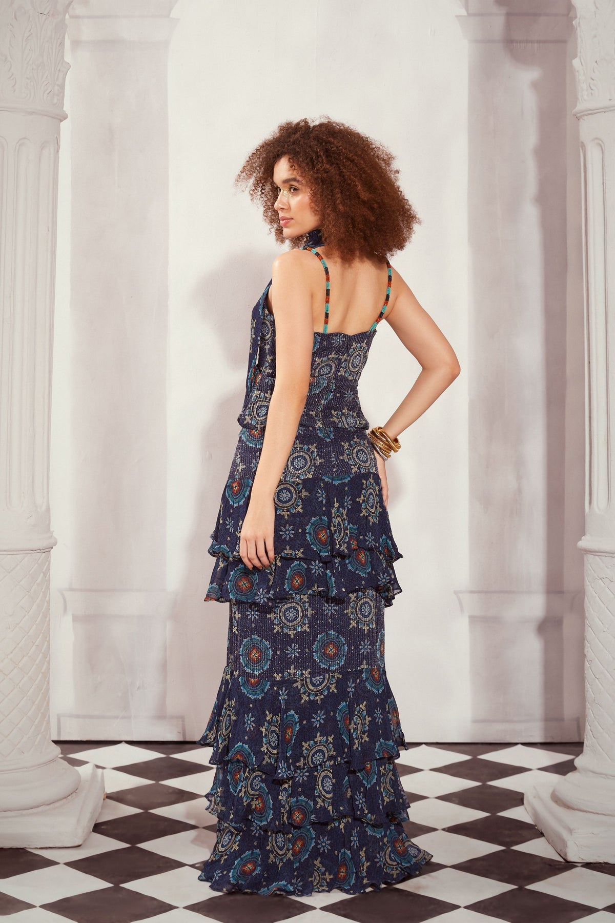Blue Mosaic Layered Maxi Dress