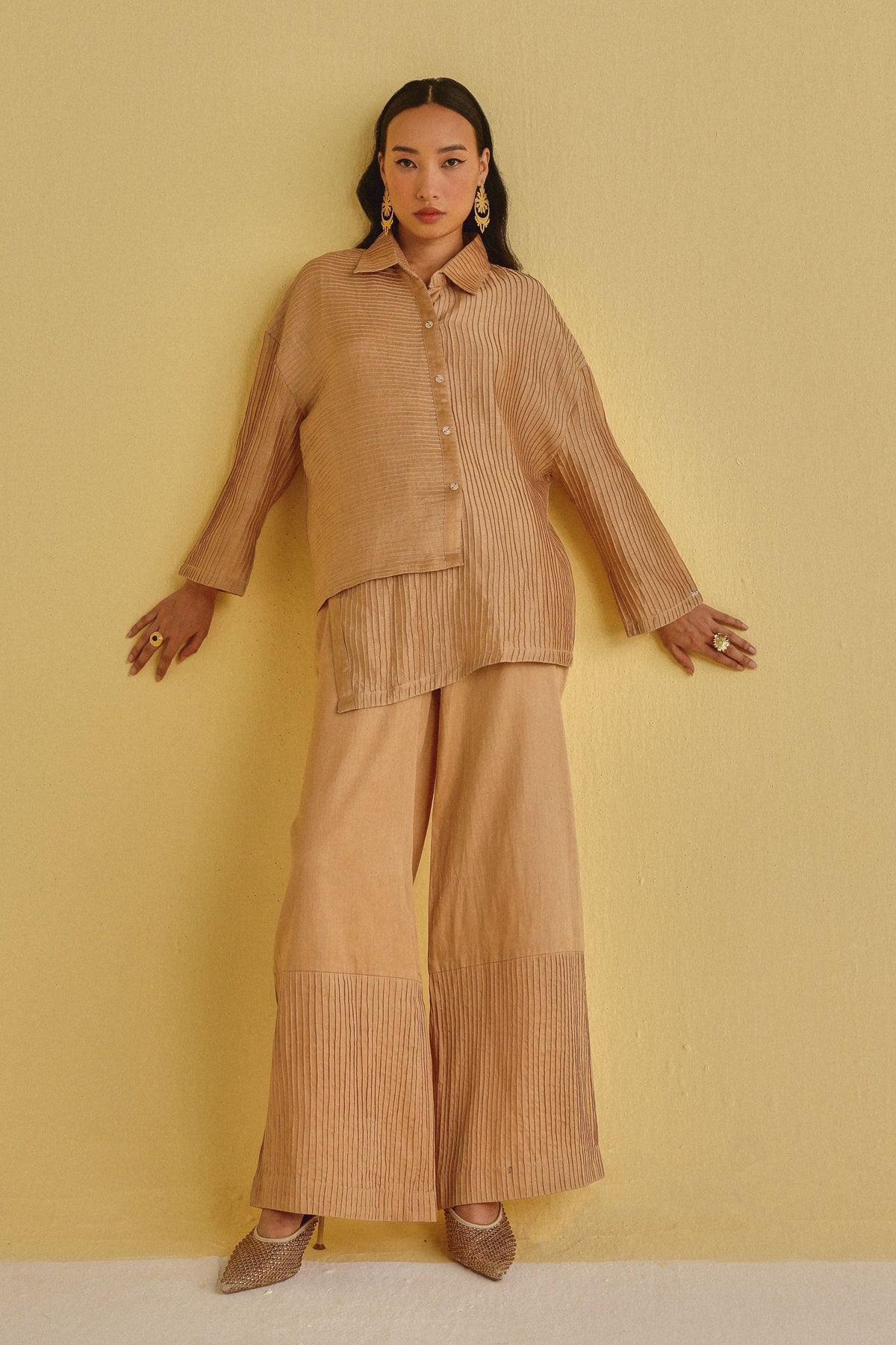Pintuck Honey Gold Palazzos