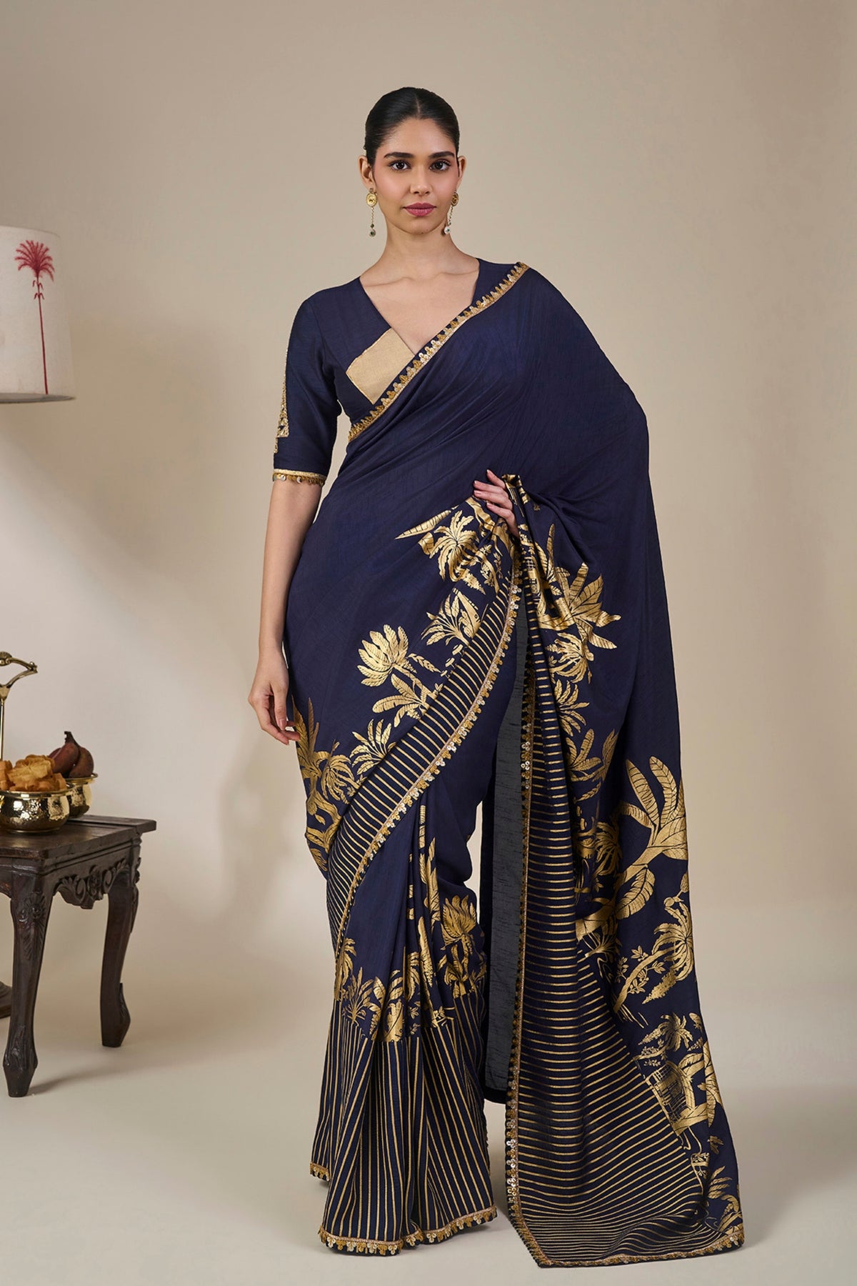 Blue Backwater Postcard Stripe Saree