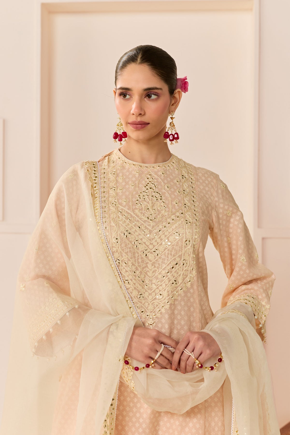 Nida Carnation Pink Short Choga Set