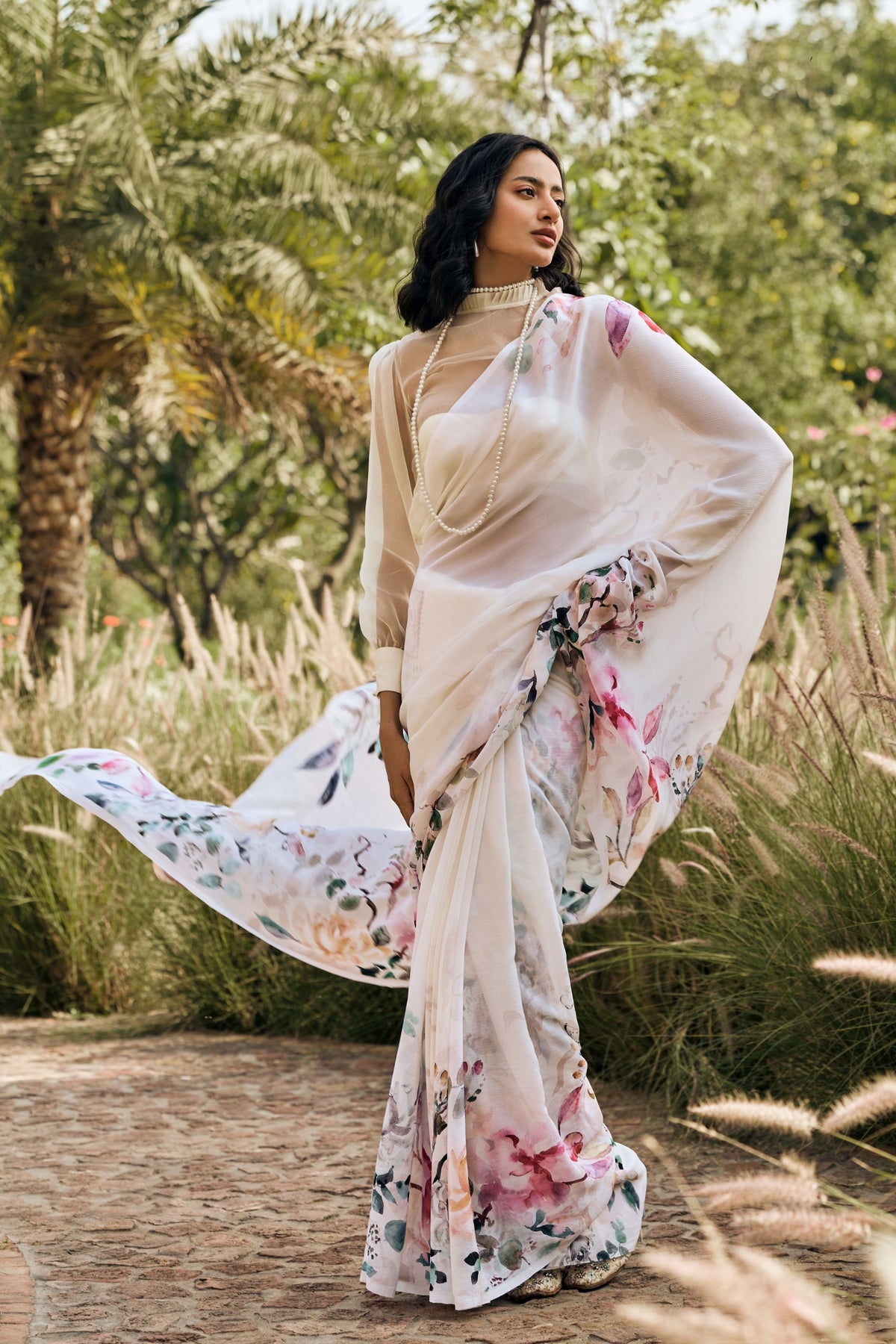 Julie White Chiffon Saree