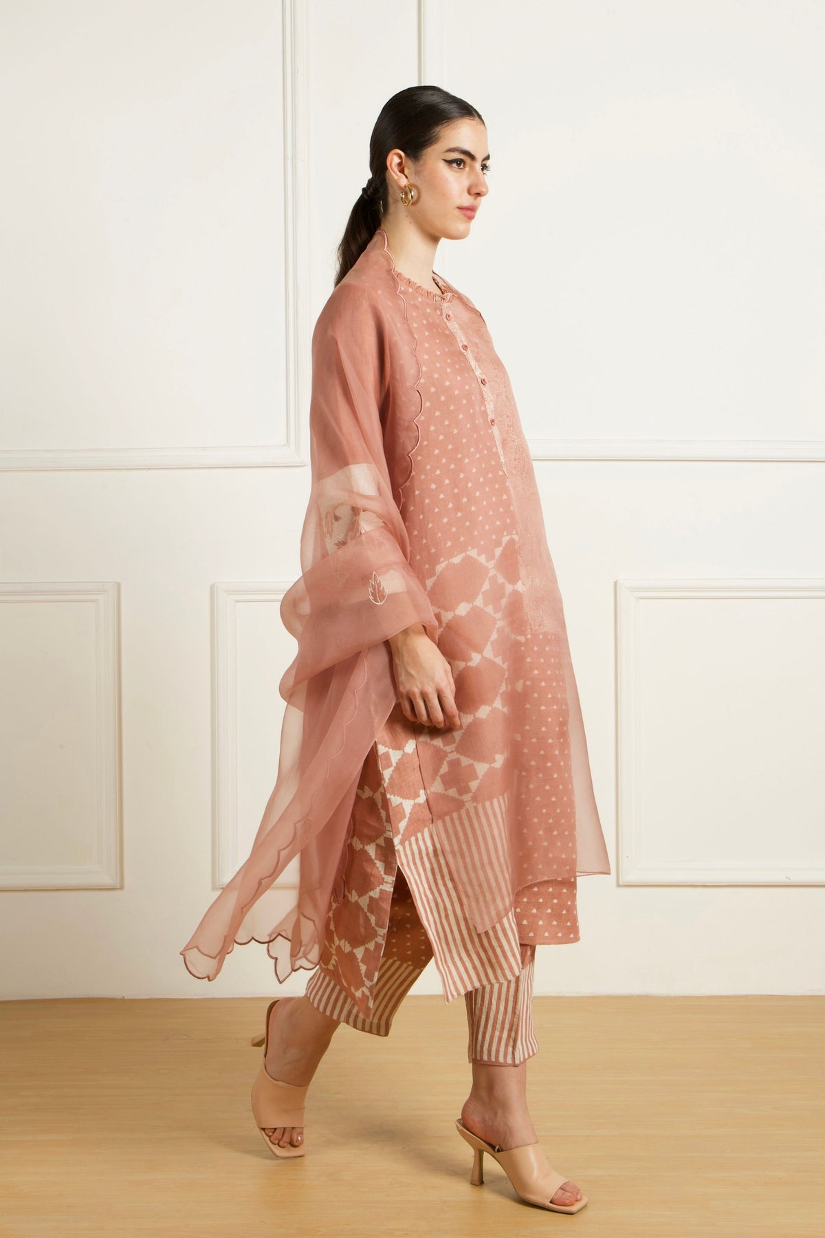 Almond Double Layer Tunic With Pants