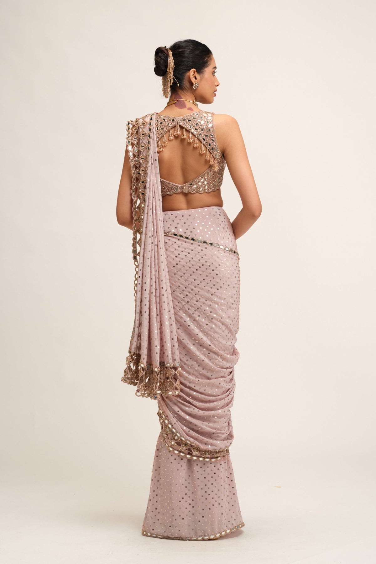 Ash Draped Saree Set