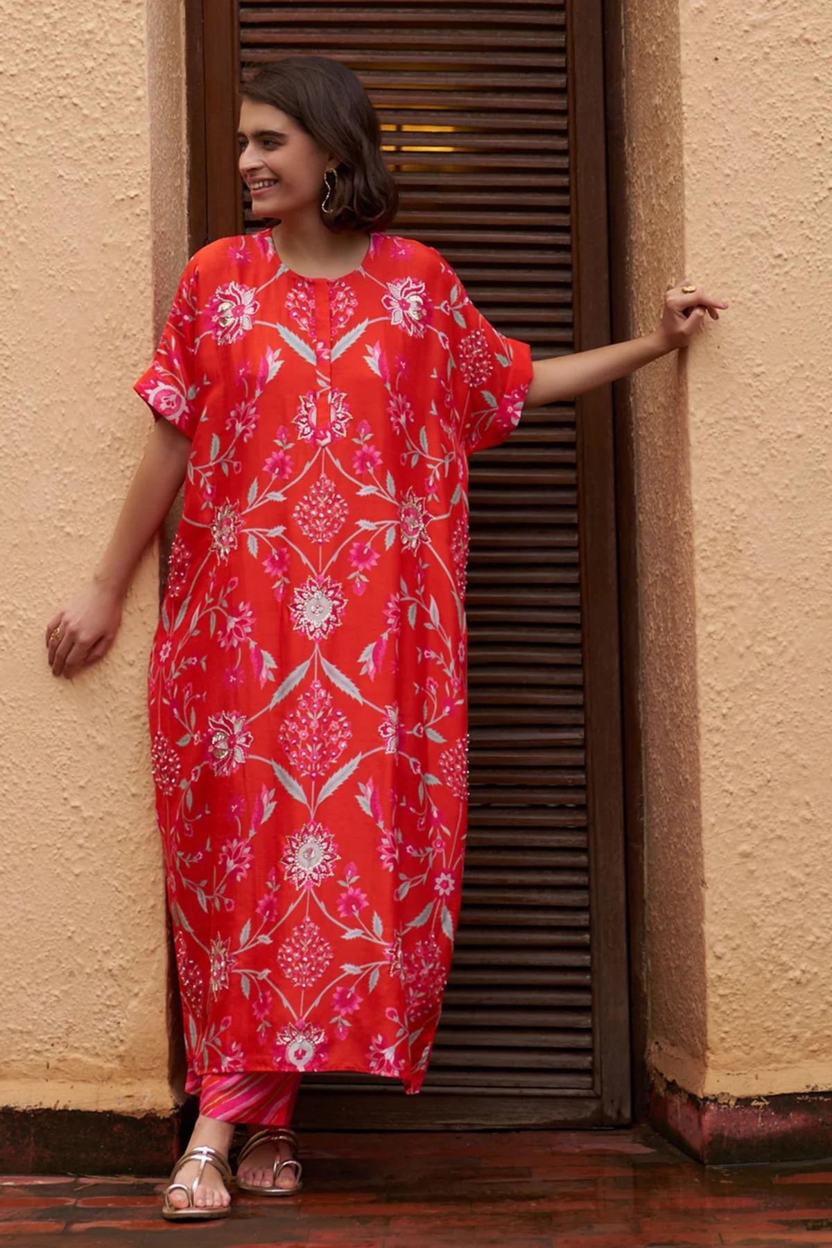 Coral Oversized Tunic Set