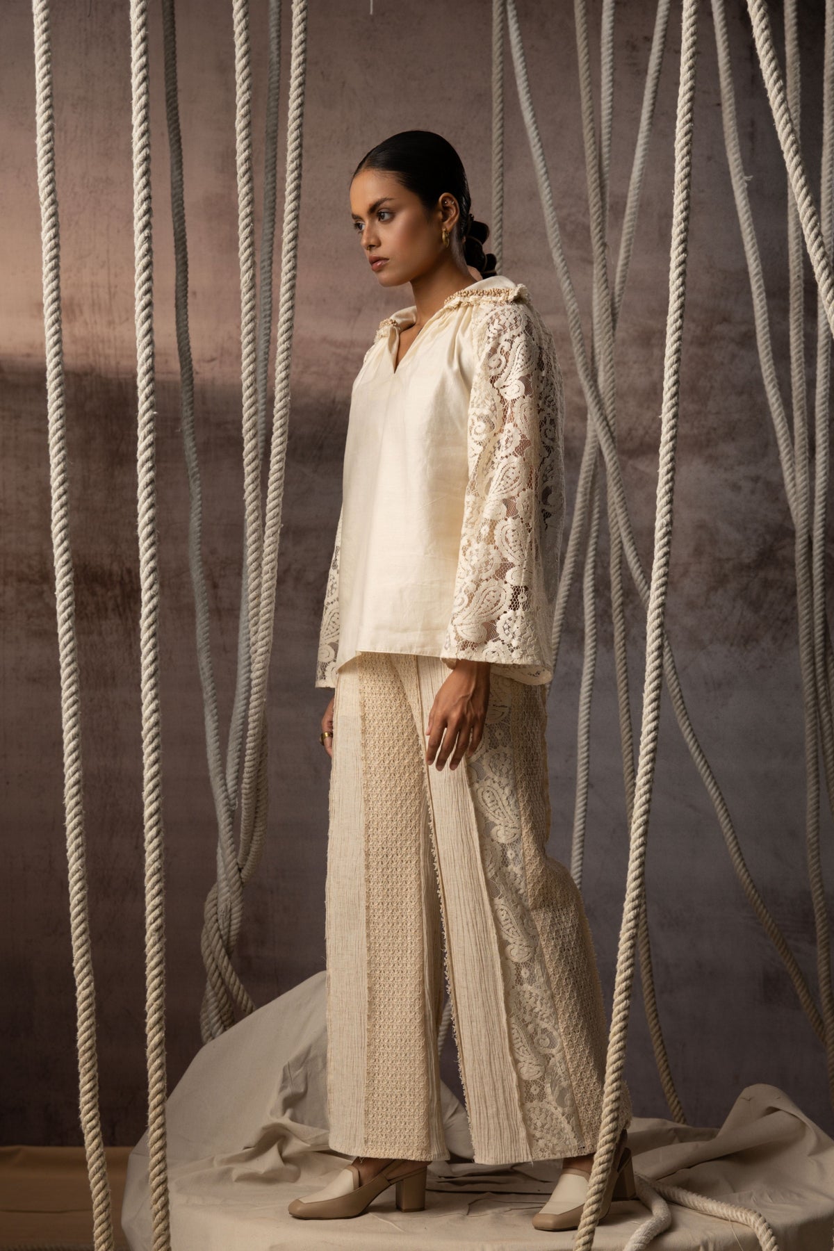 Ivory Panelled Trousers