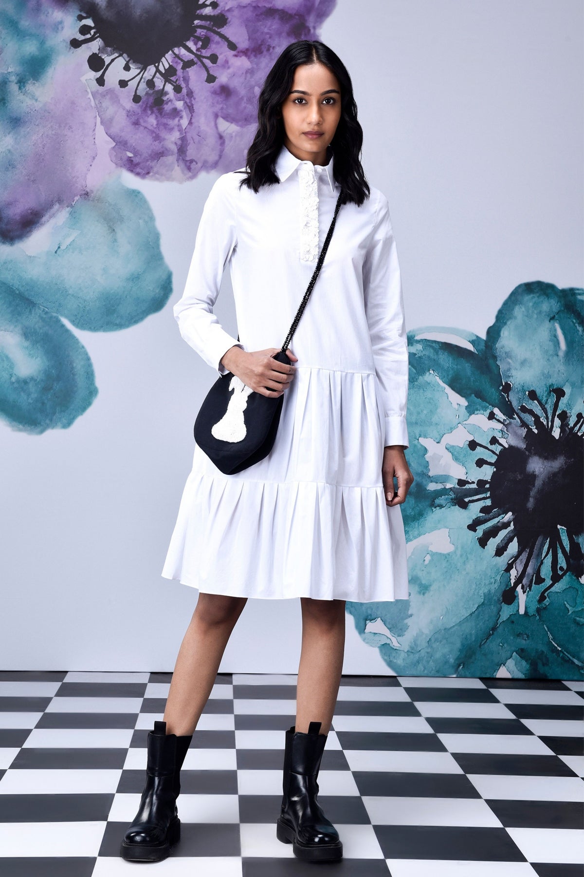 Sequenced Placket Dress White