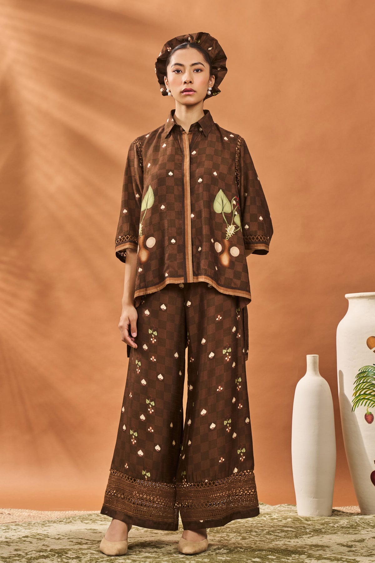 Brown Checkers Bloom Co-ord Set