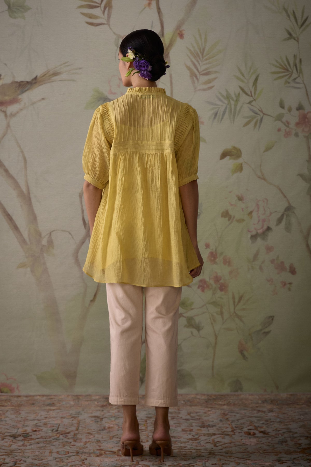Lemon Yellow Pintuck Short Tunic