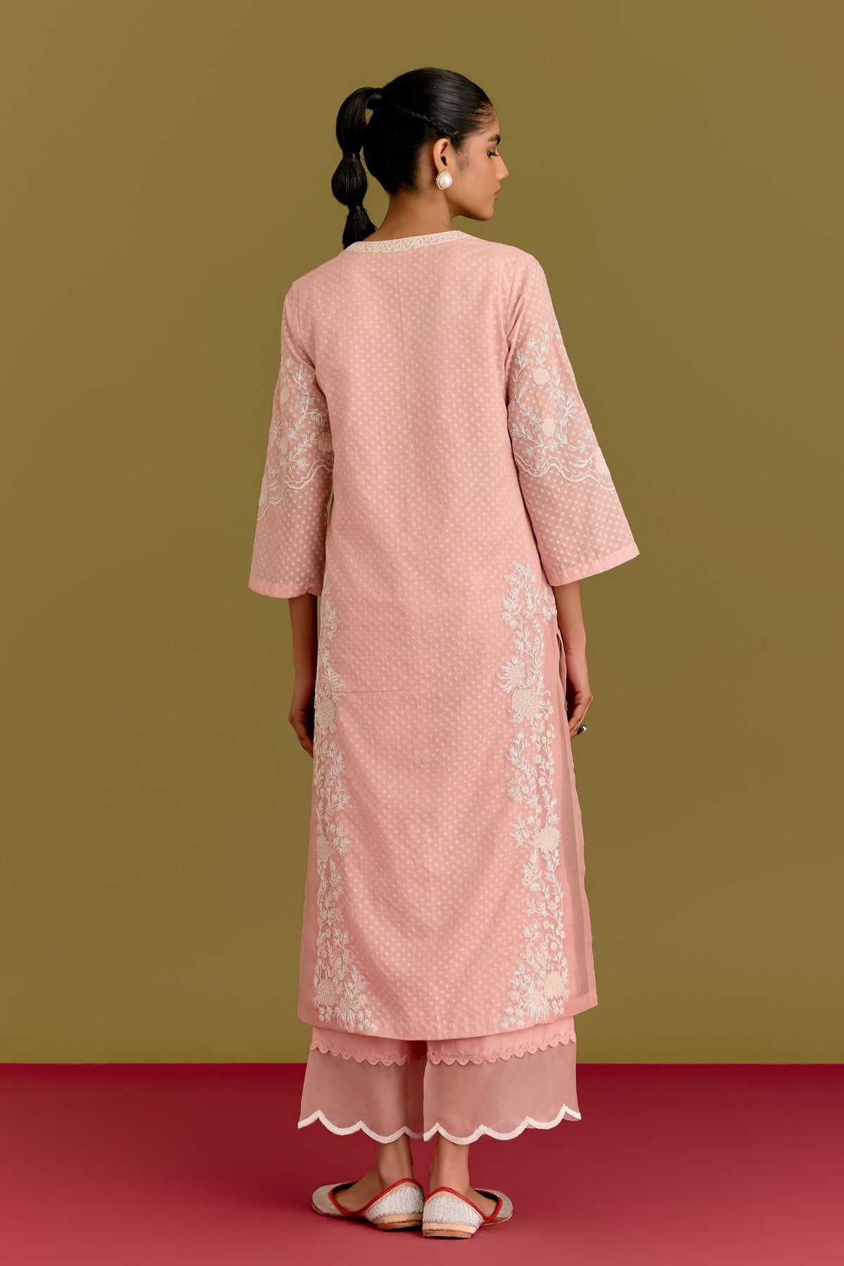 Pink Woven Kurta Set