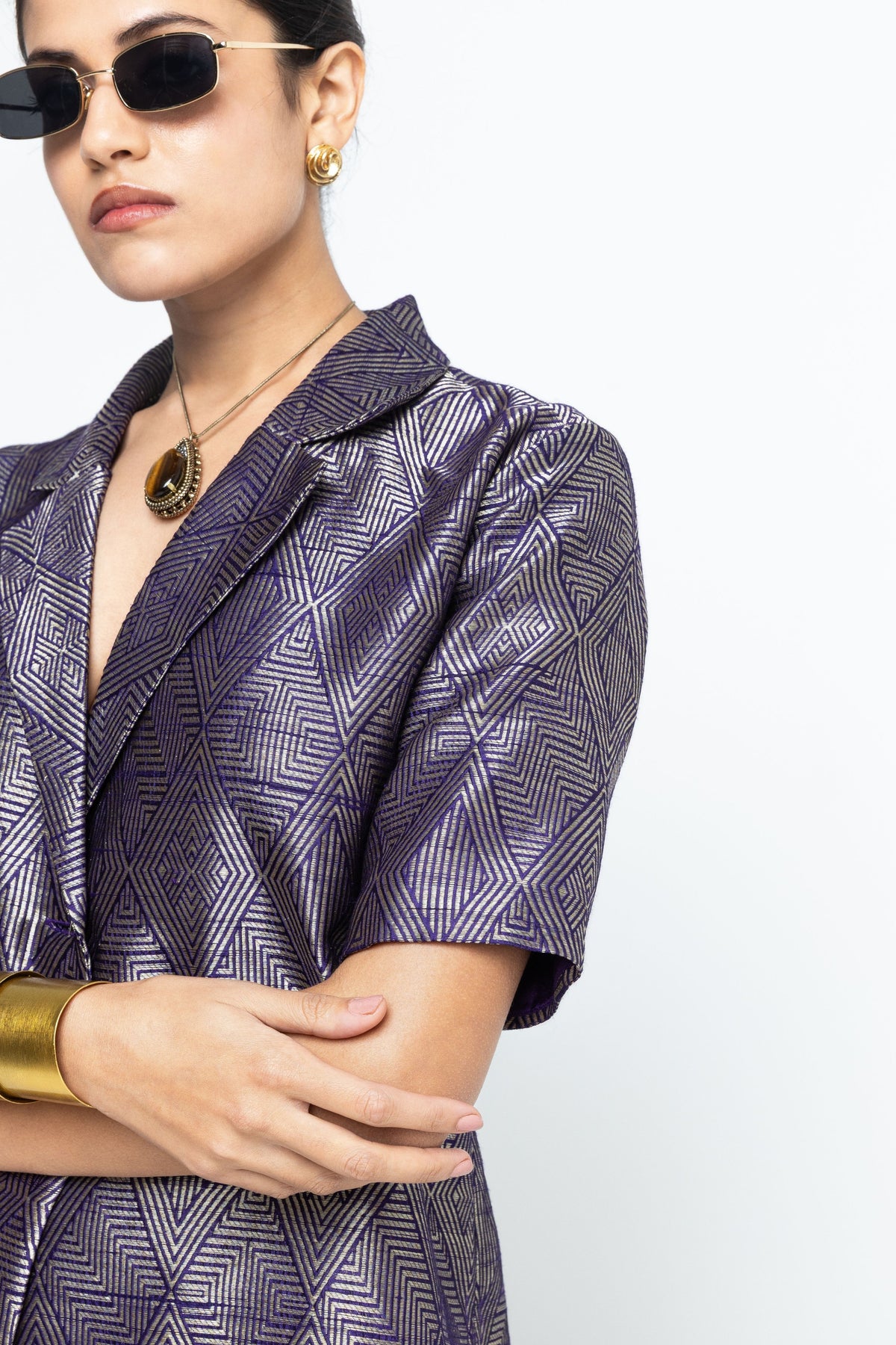 Metallic Purple Wrap Blazer Set