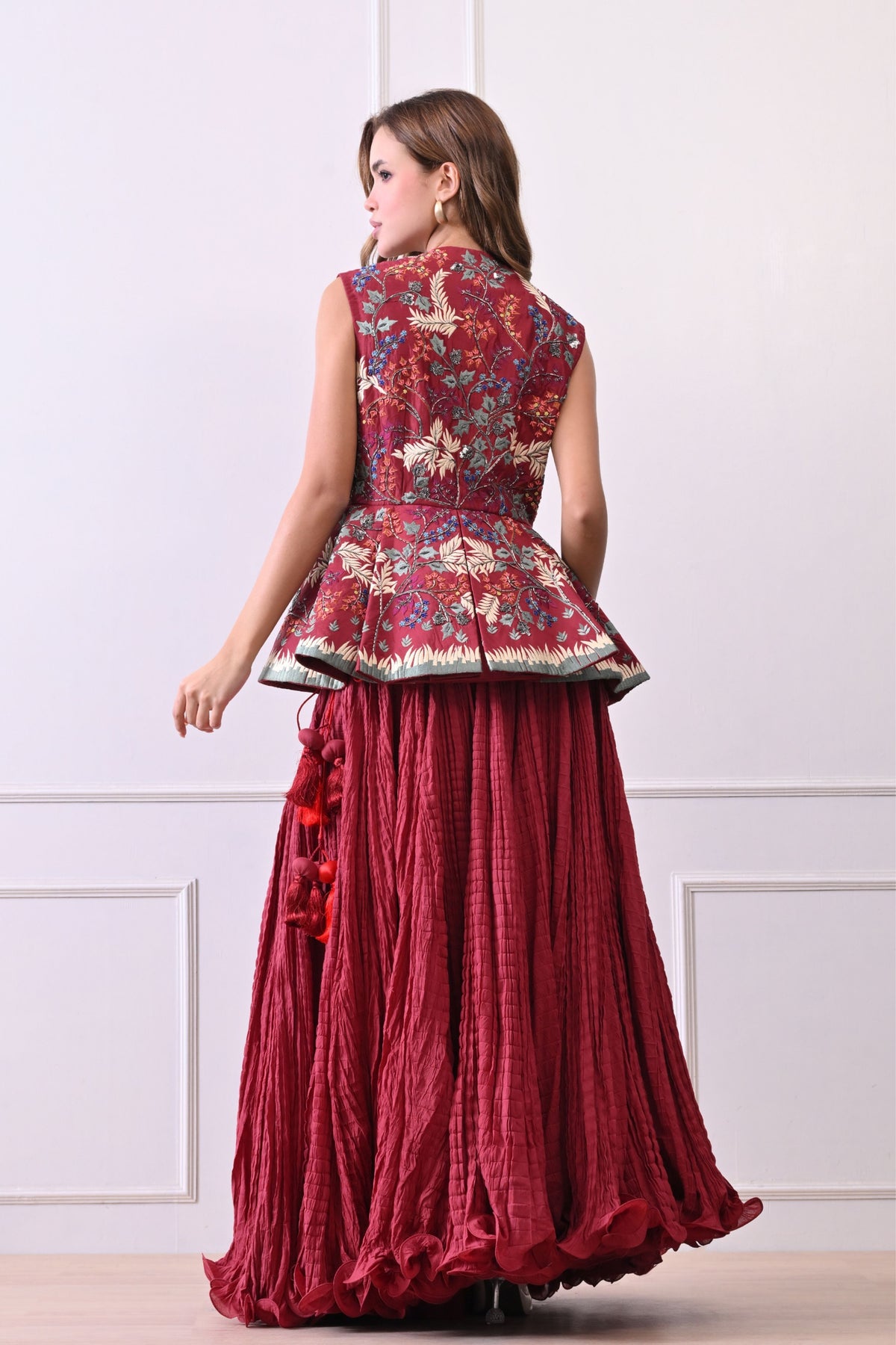 Maroon Peplum Skirt Set