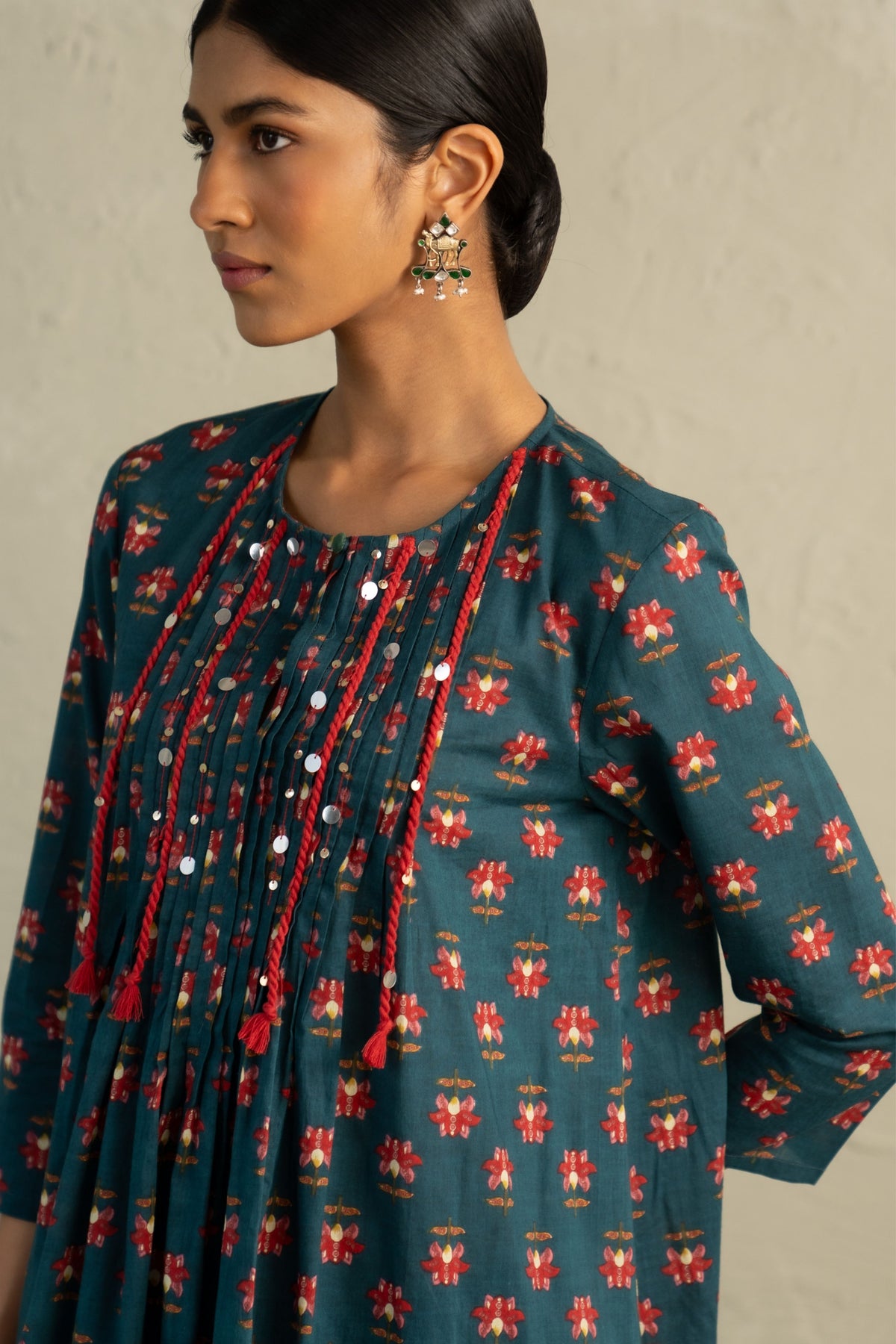Teal Pintuck Kurta Set