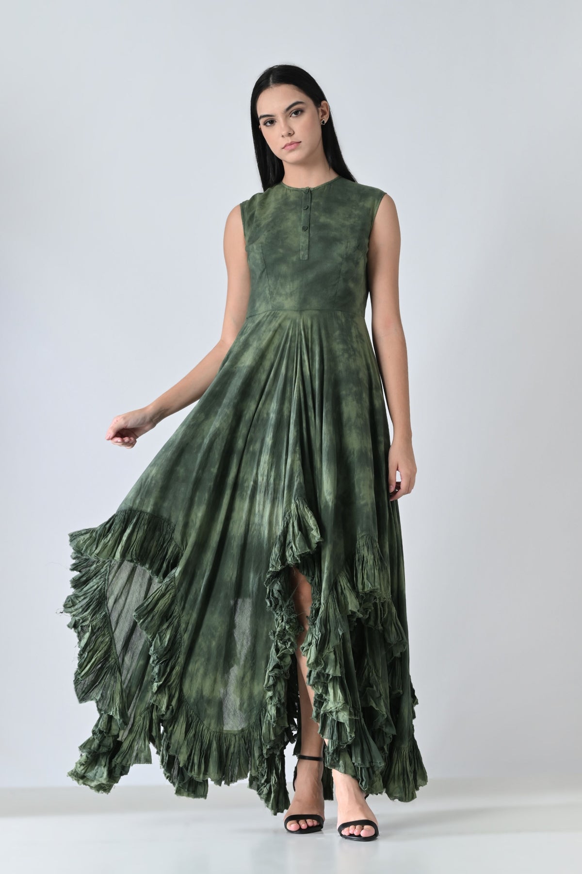 Cascade Ruffled High Low Dress