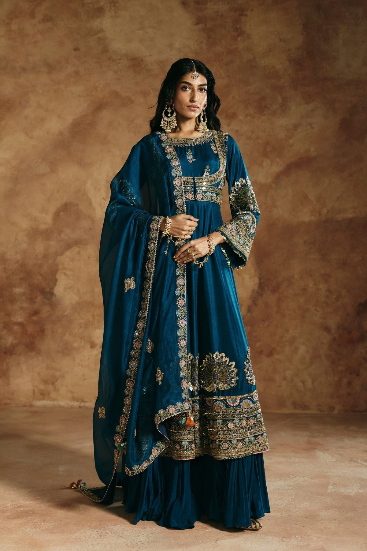 Teal Blue Sindh Zardozi Anarkali Set
