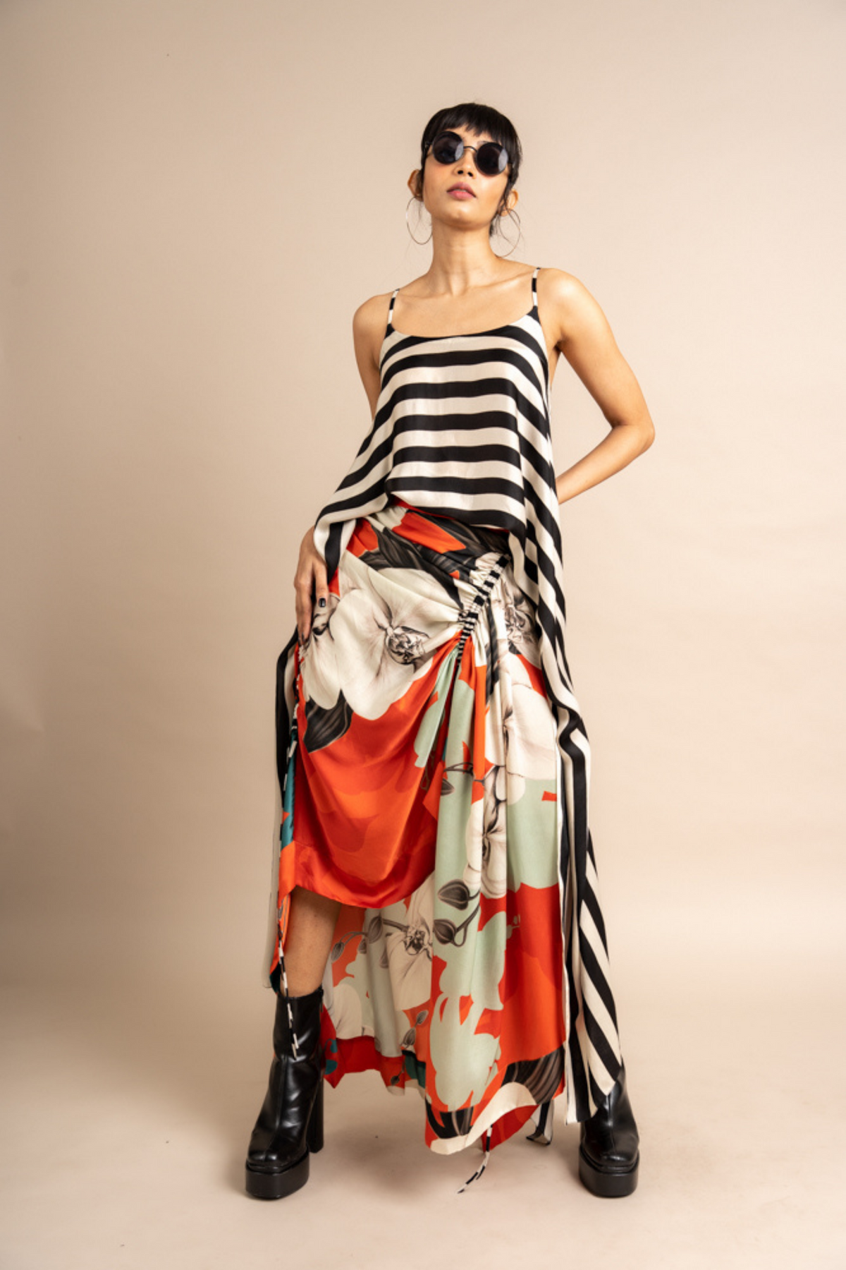 Tangerine Print Top  With Skirt
