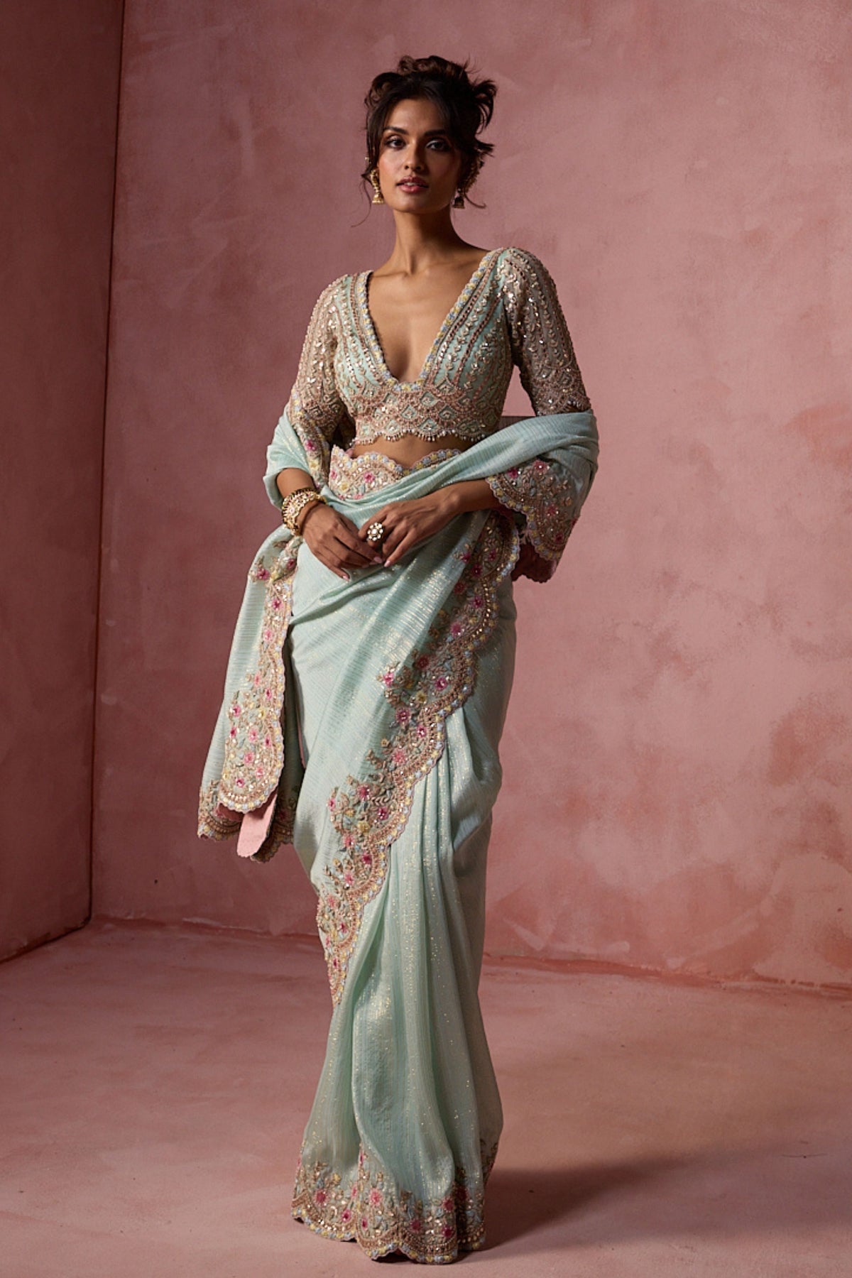 Aqua Georgette Saree Set