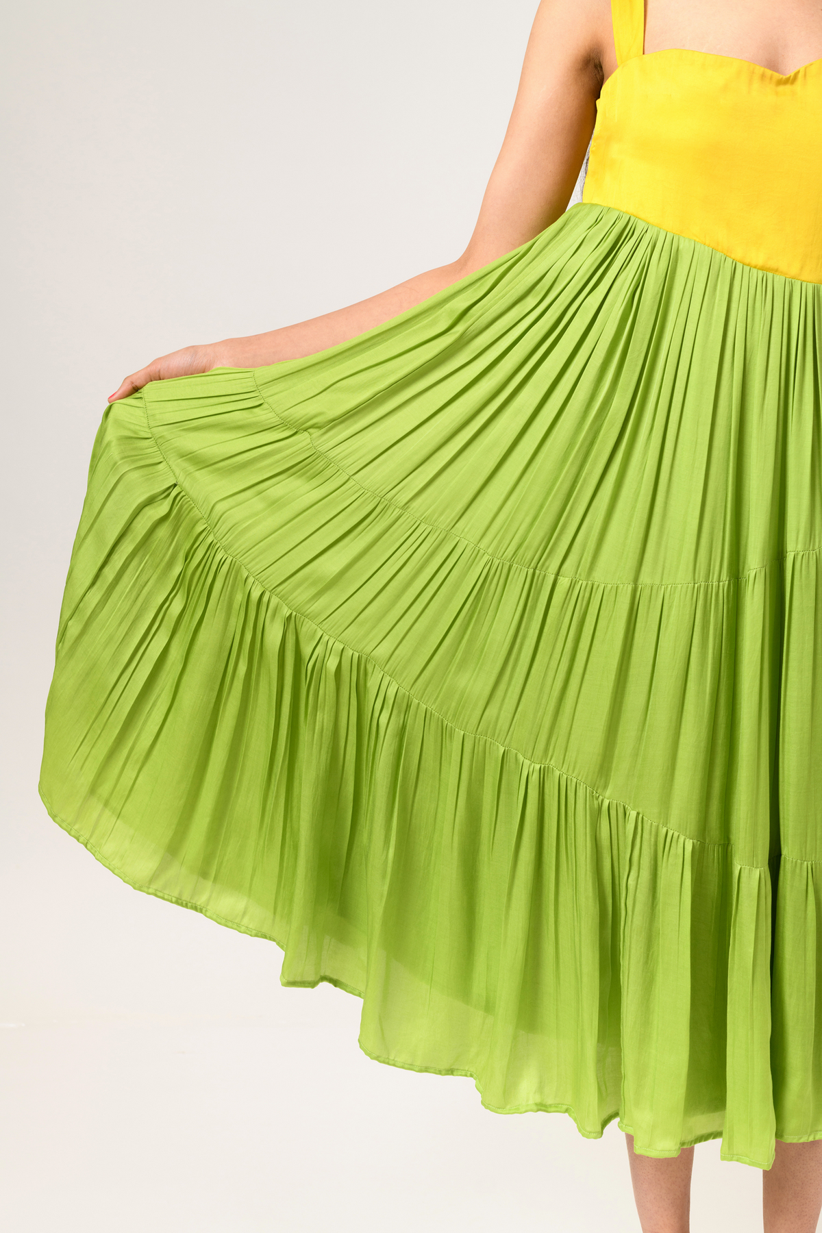 Yellow green asymmetrical gather dress