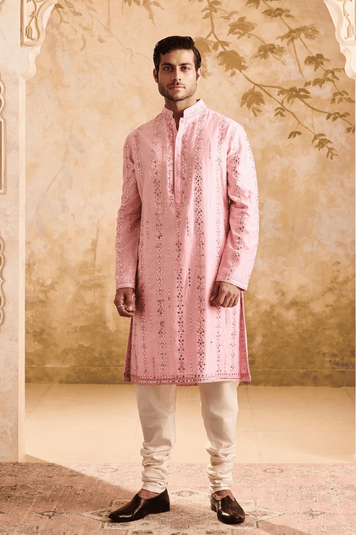 Embroidered Pink Mirrorwork Kurta Set