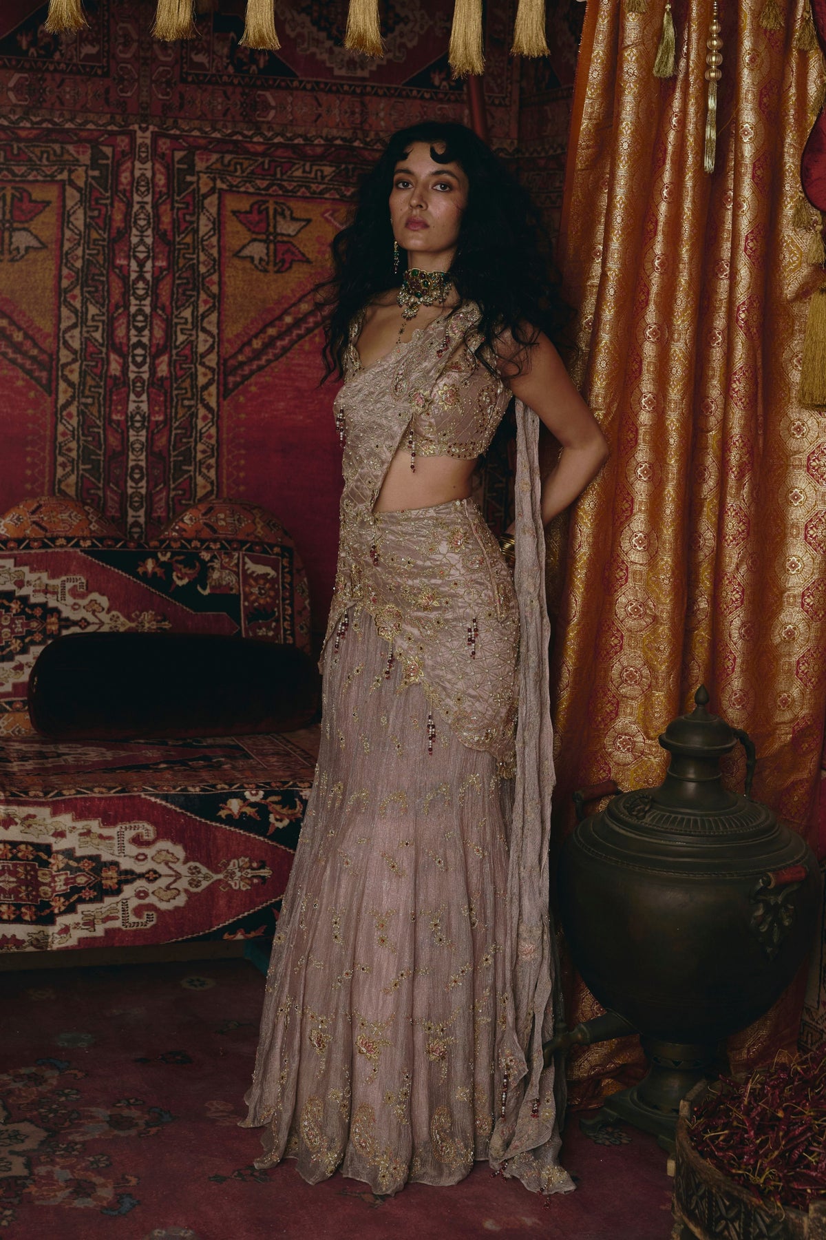 Rose Gold Drape Saree Set