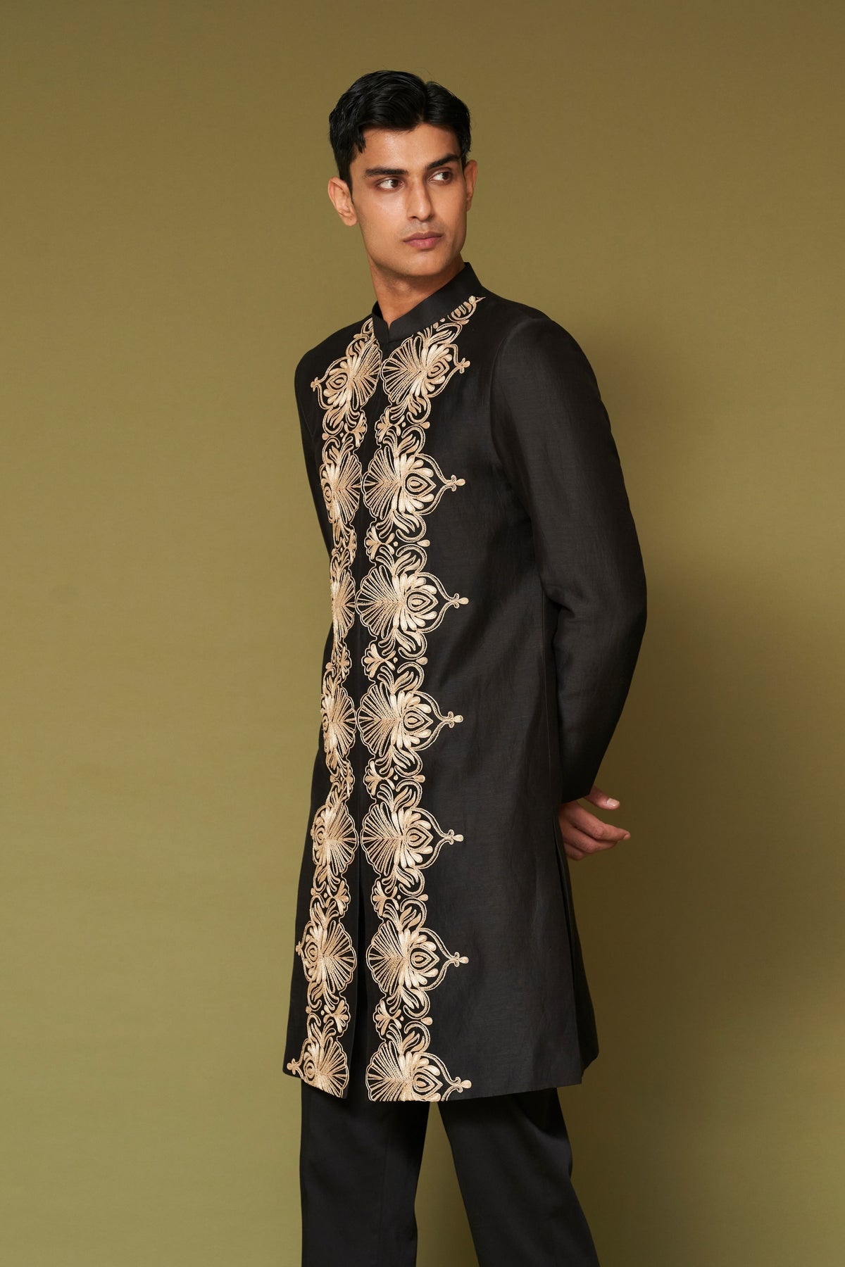 Black and Beige Sherwani Set