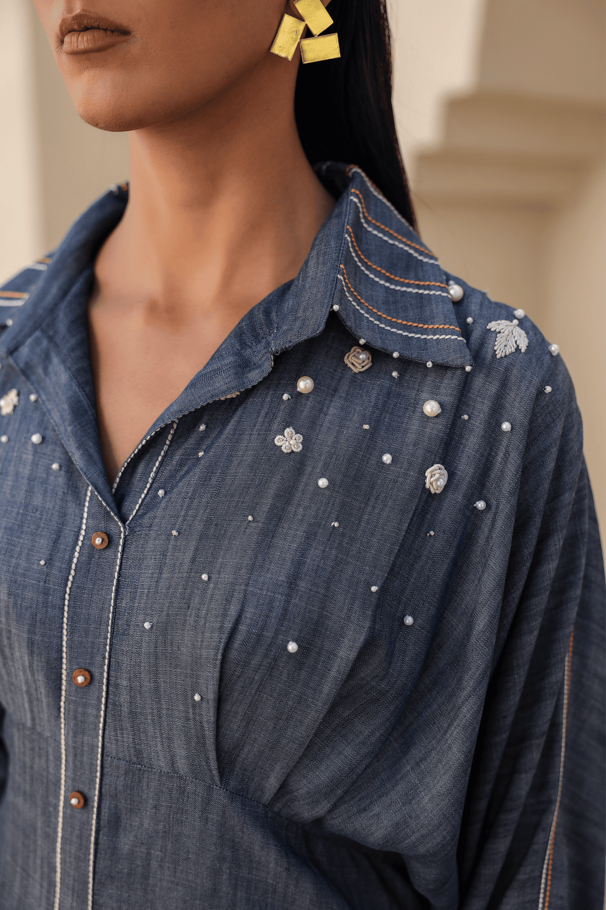 Azure Pearl Kaftan Dress in Dark Blue