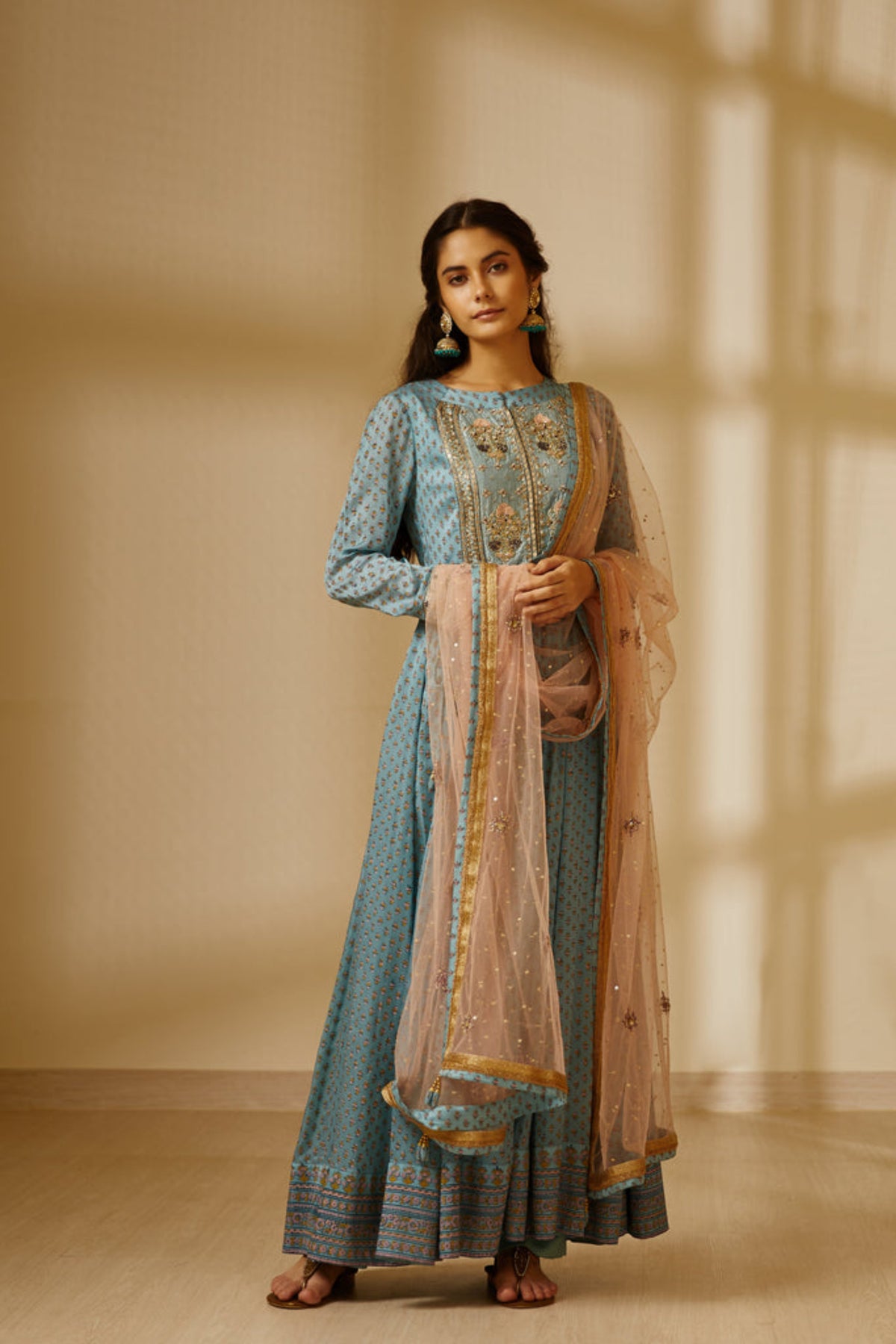 Sea blue anarkali set