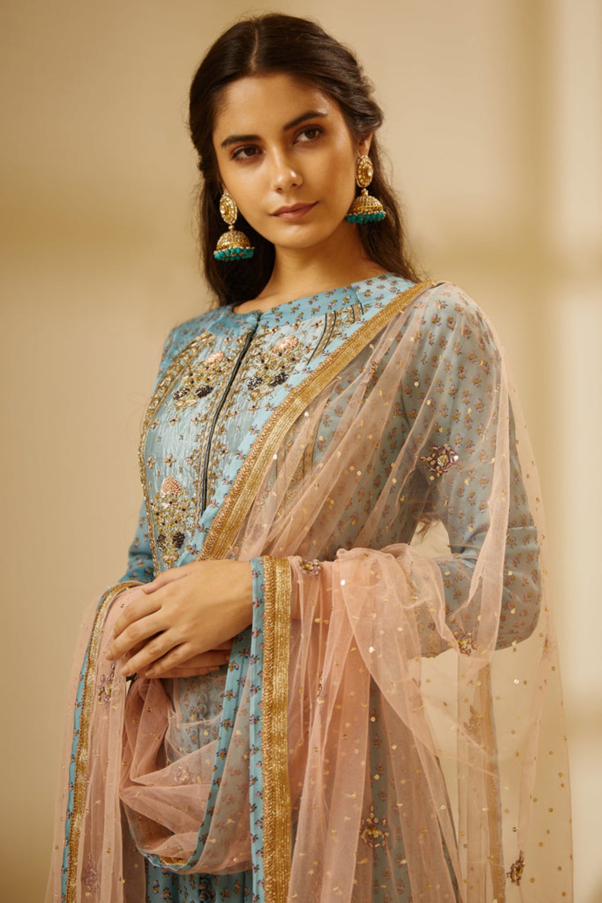 Sea blue anarkali set