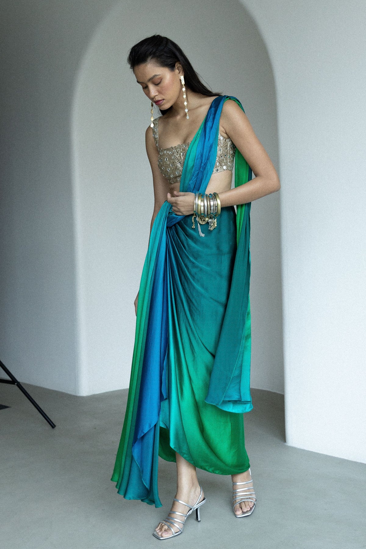 Sky Lights Drape Saree Set