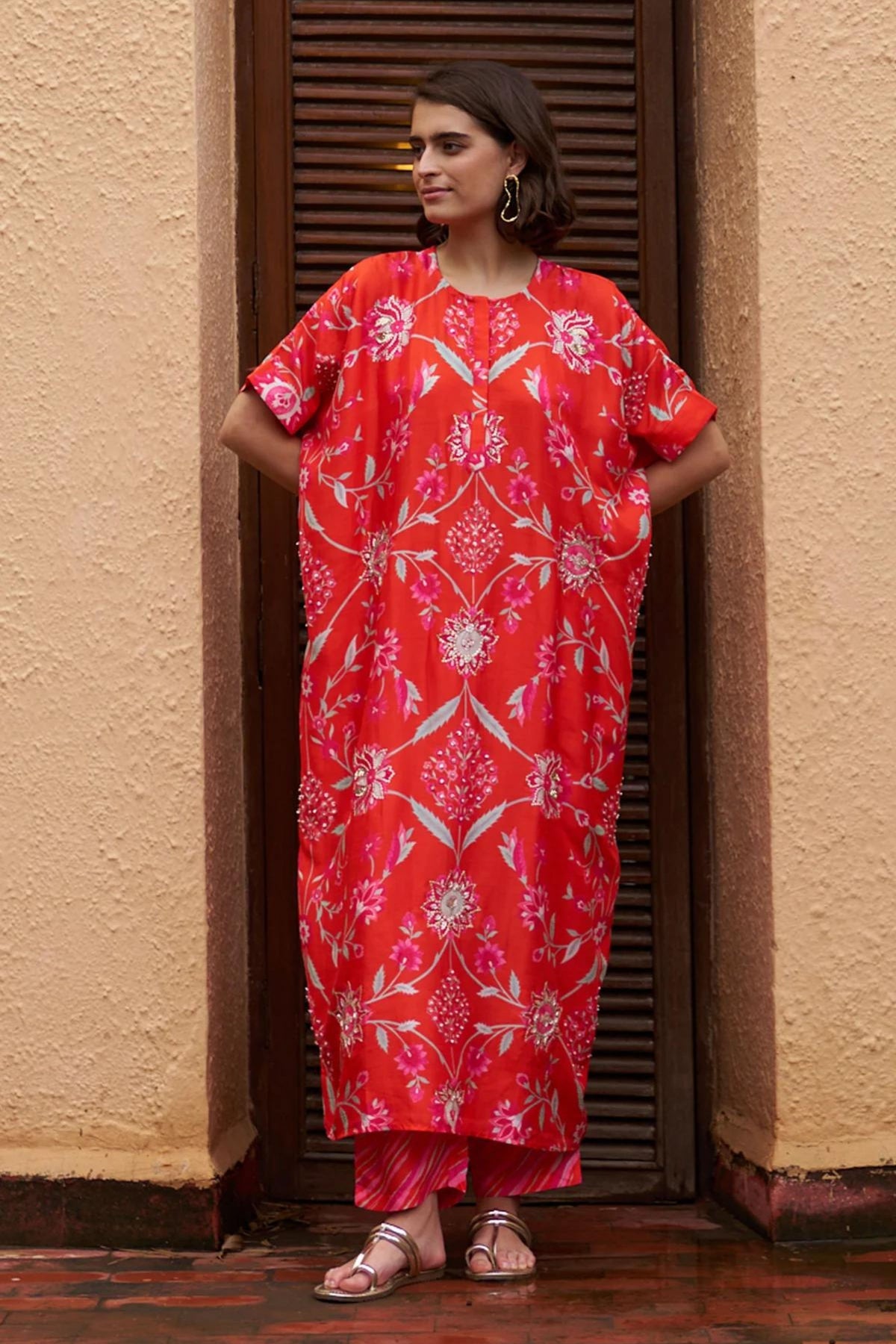 Coral Oversized Tunic Set