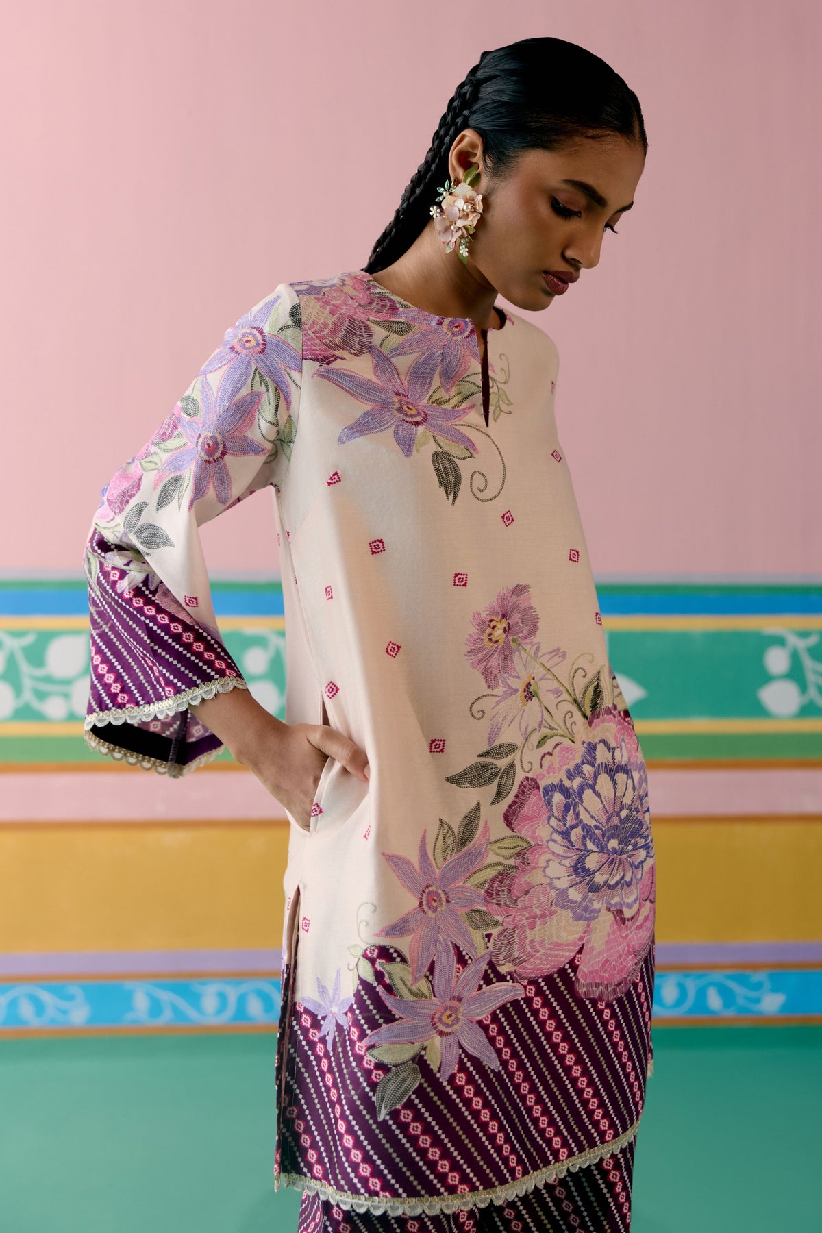 Purple Ikkat Sharara Set