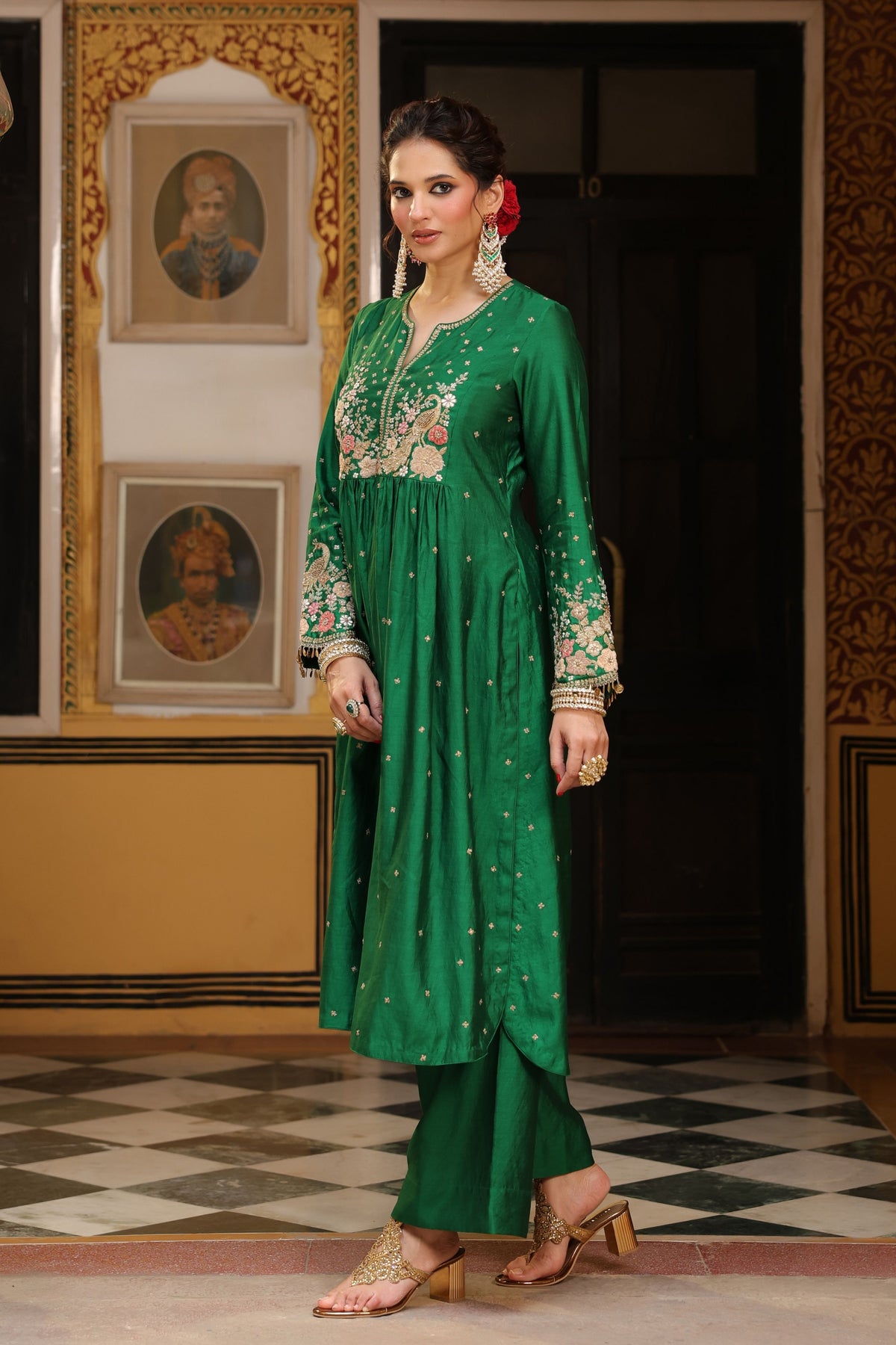 Green Ahista Mayur Kurta Set