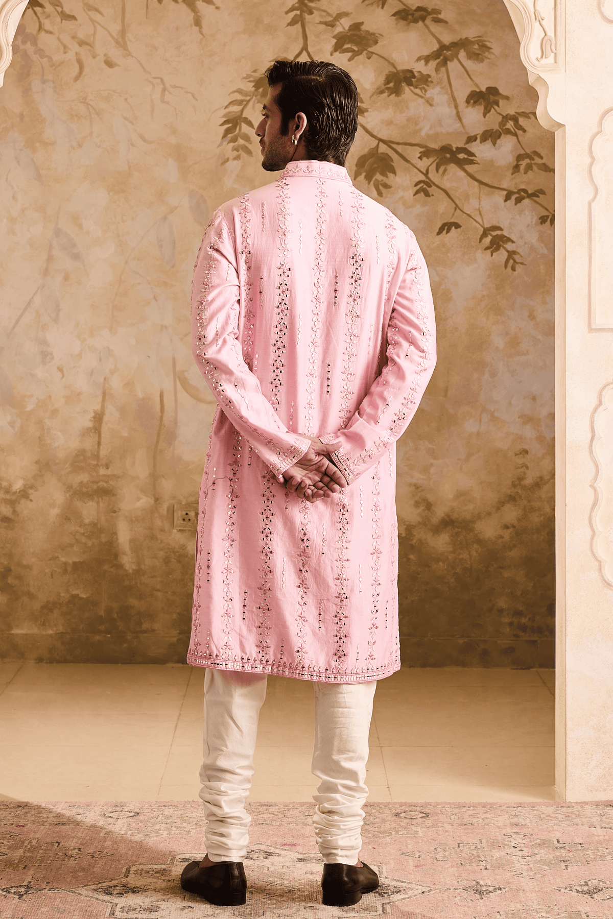Embroidered Pink Mirrorwork Kurta Set
