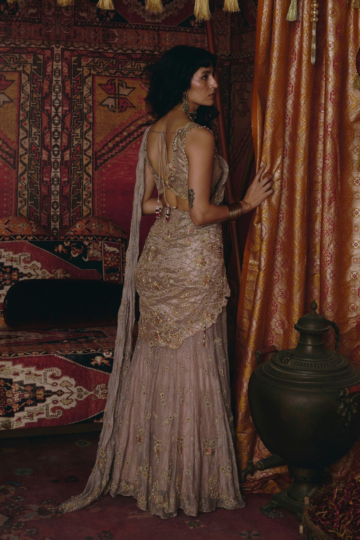 Rose Gold Drape Saree Set